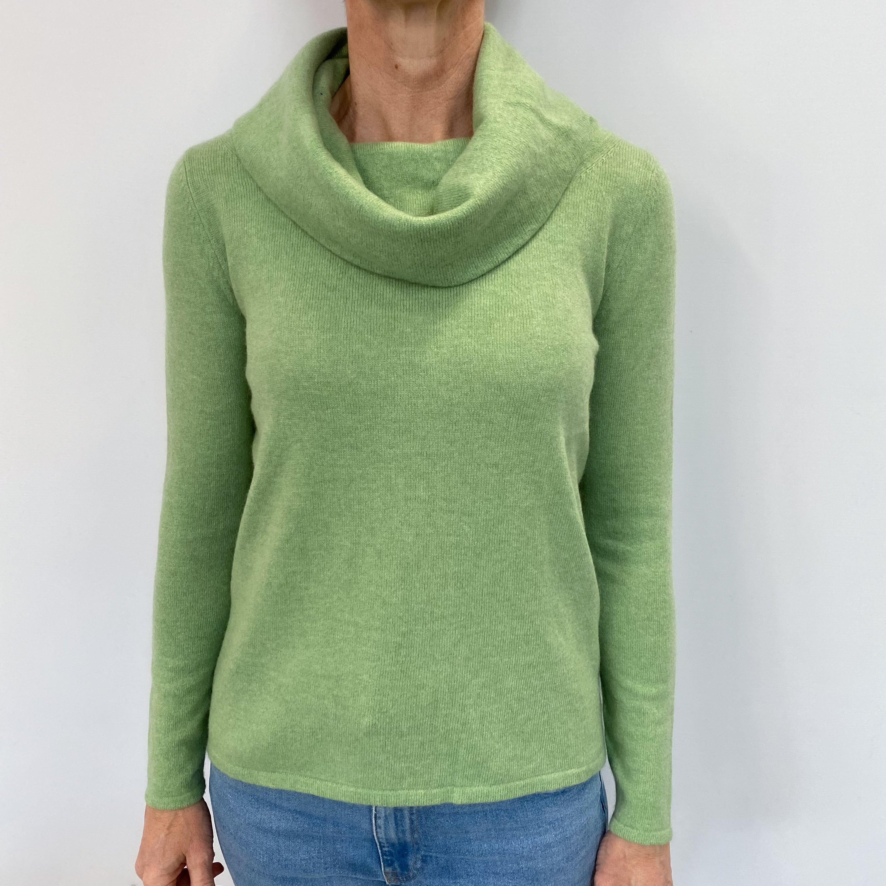 Spring Green Cashmere Cowl Neck Jumper Small