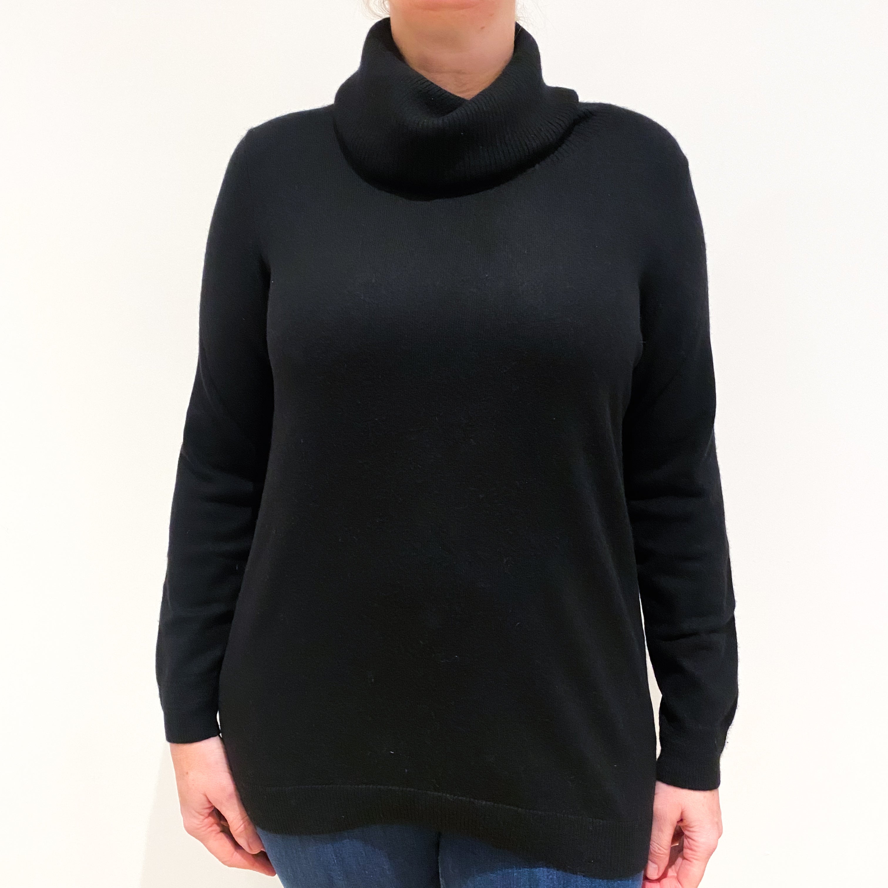Black Cashmere Cowl Neck Jumper Large