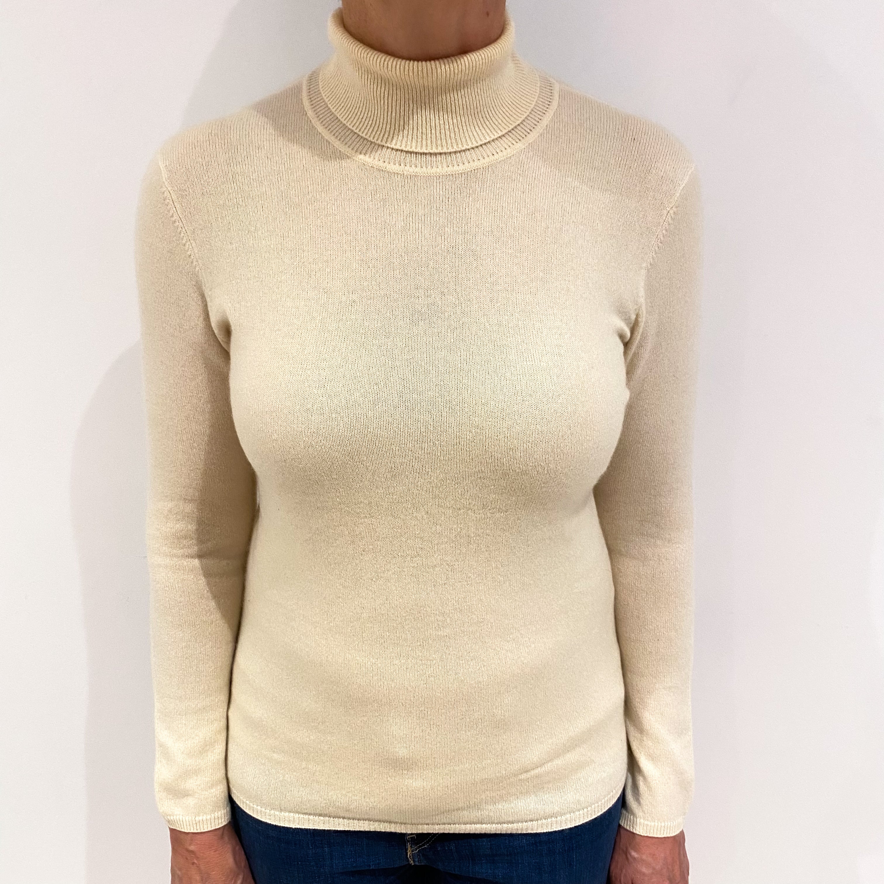 Clotted Cream Cashmere Polo Neck Jumper Medium
