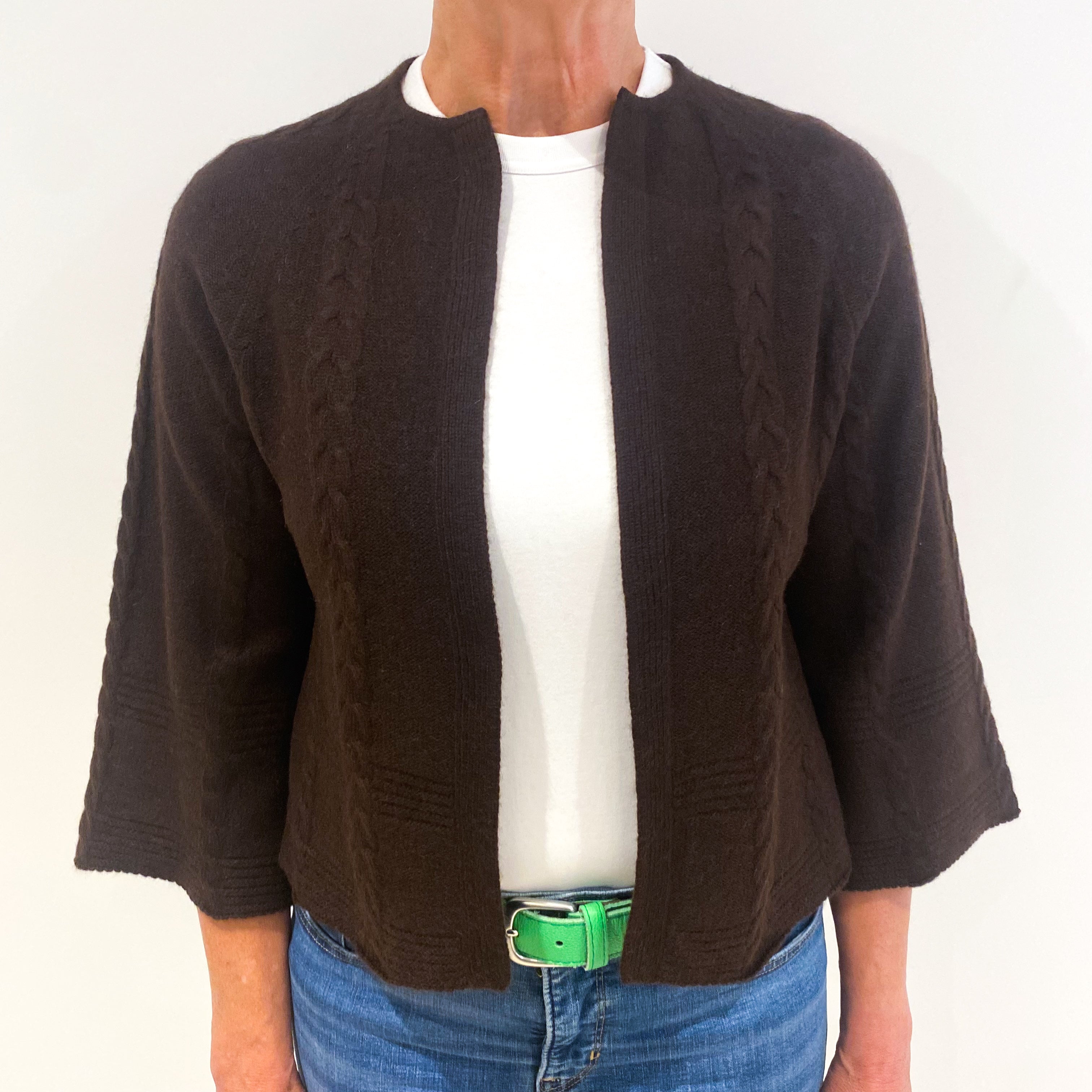 Peppercorn Brown Heavy Knit Cashmere Edge To Edge Cardigan Medium