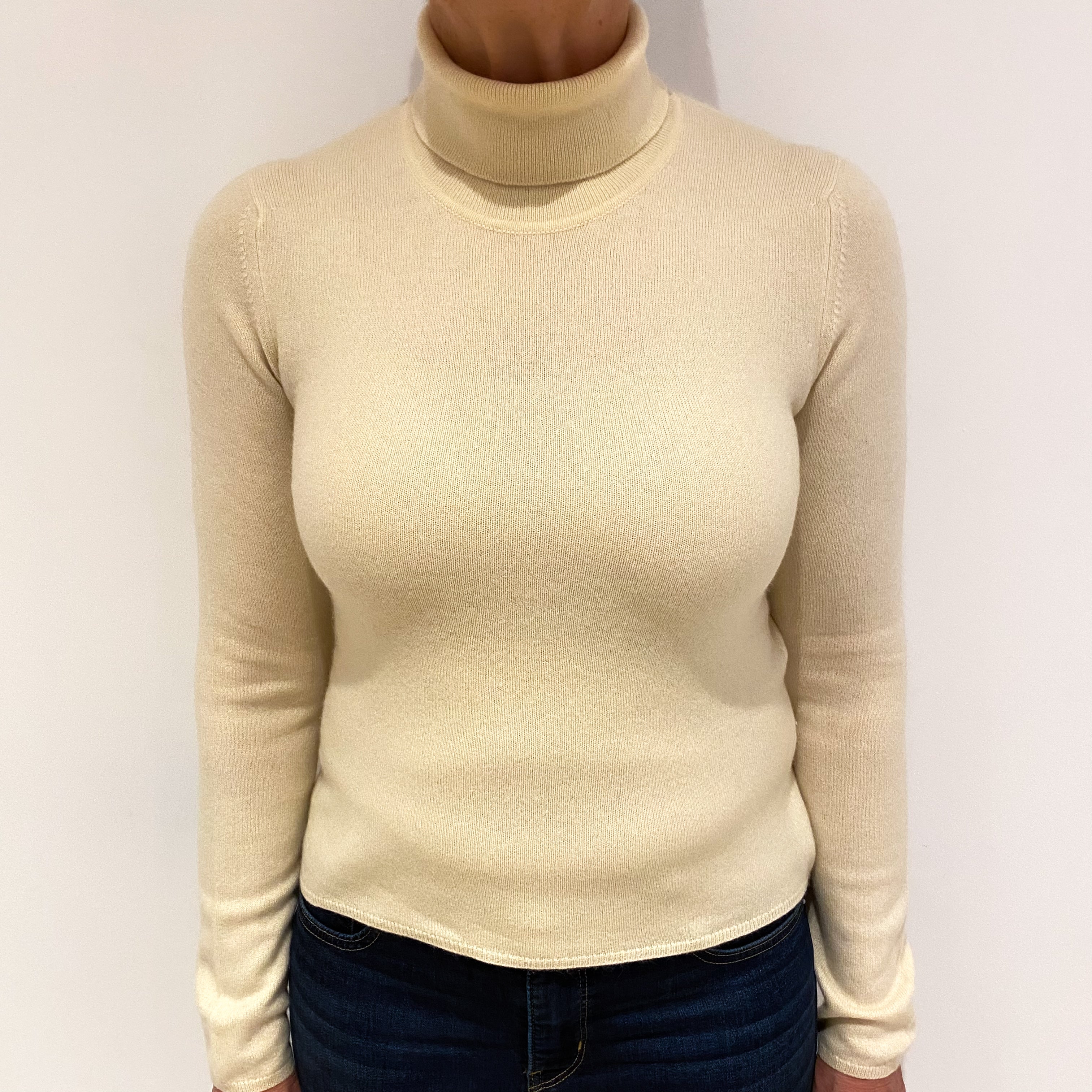 Golden Cream Cashmere Polo Neck Jumper Medium
