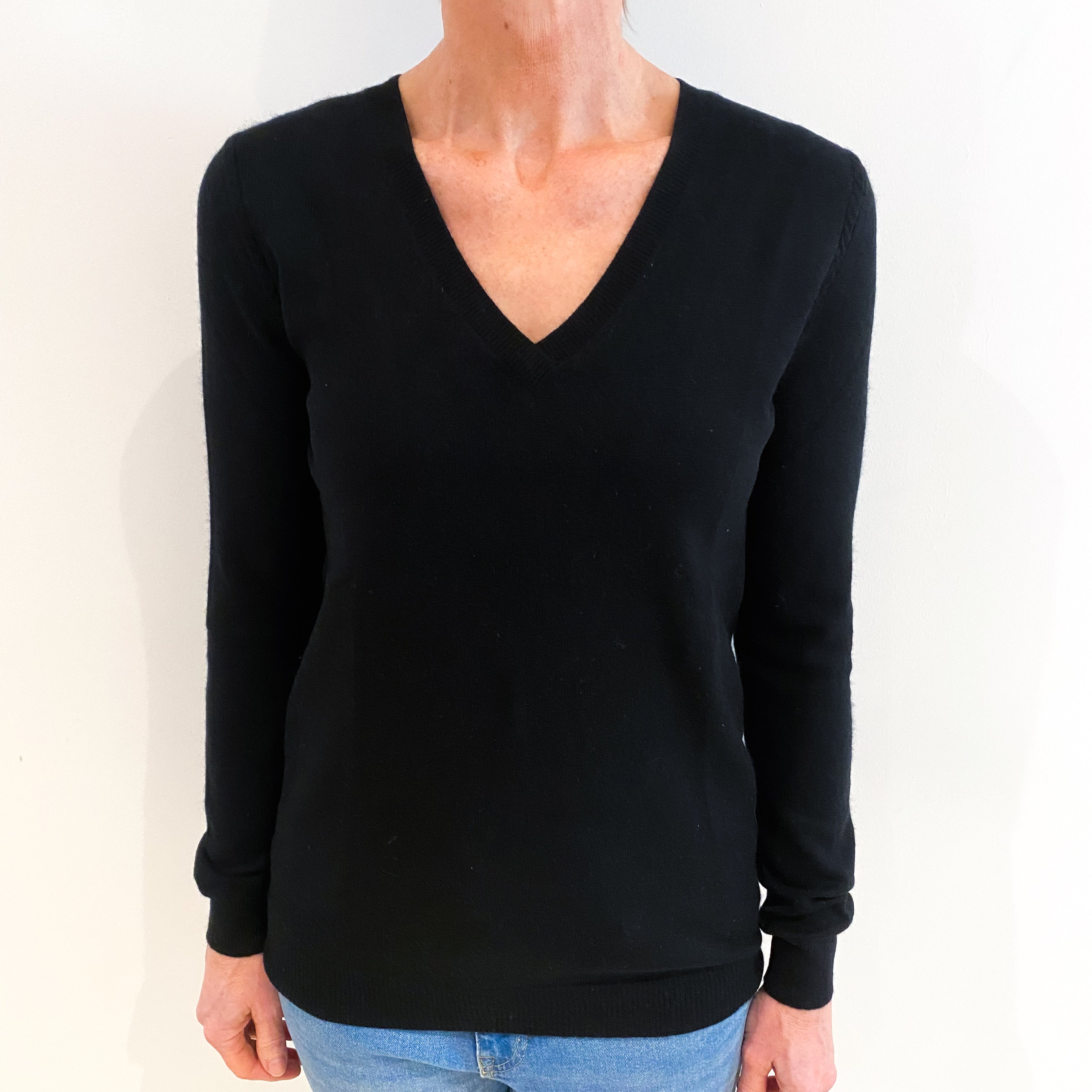 Black Cashmere V Neck Jumper Small