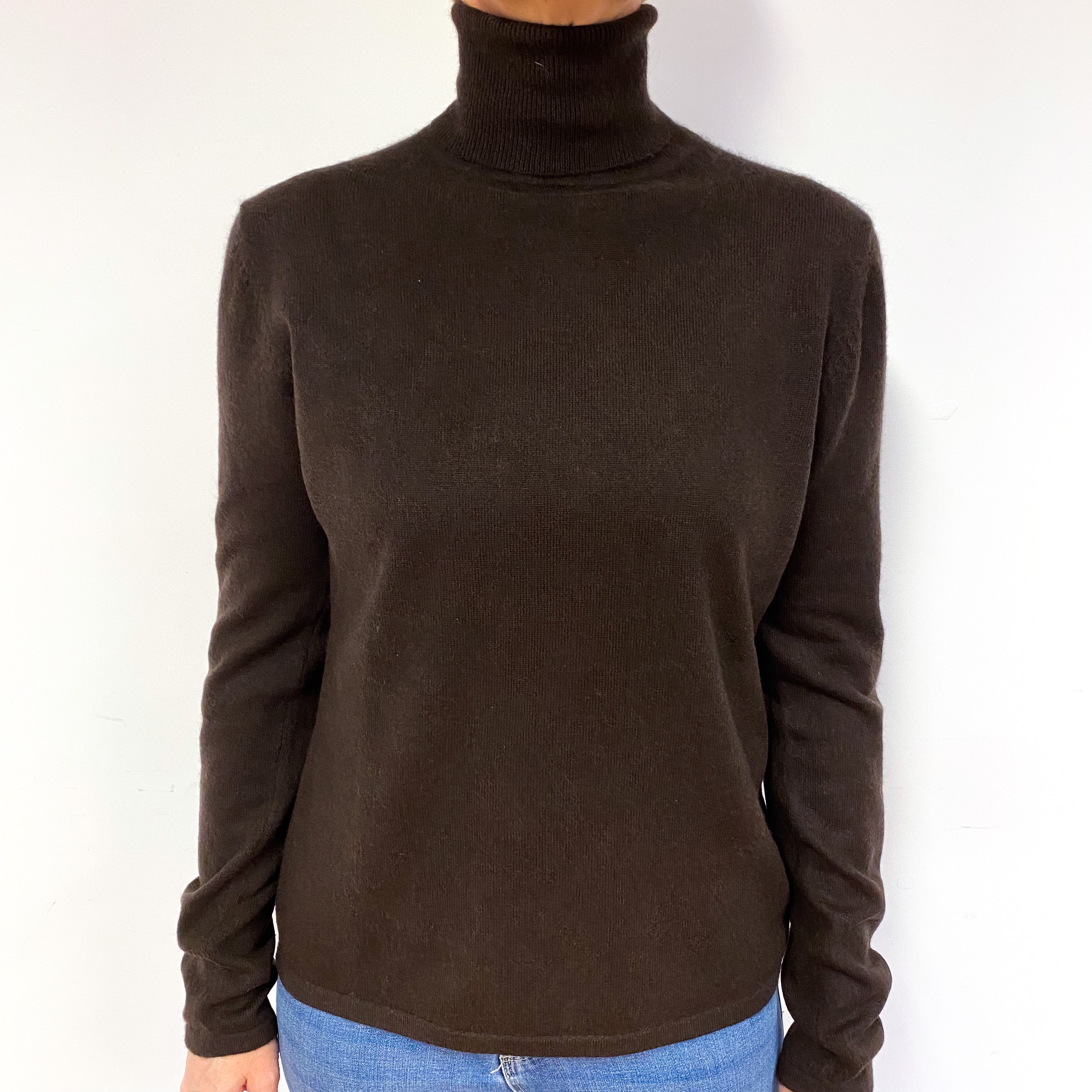 Peppercorn Brown Cashmere Polo Neck Jumper Medium