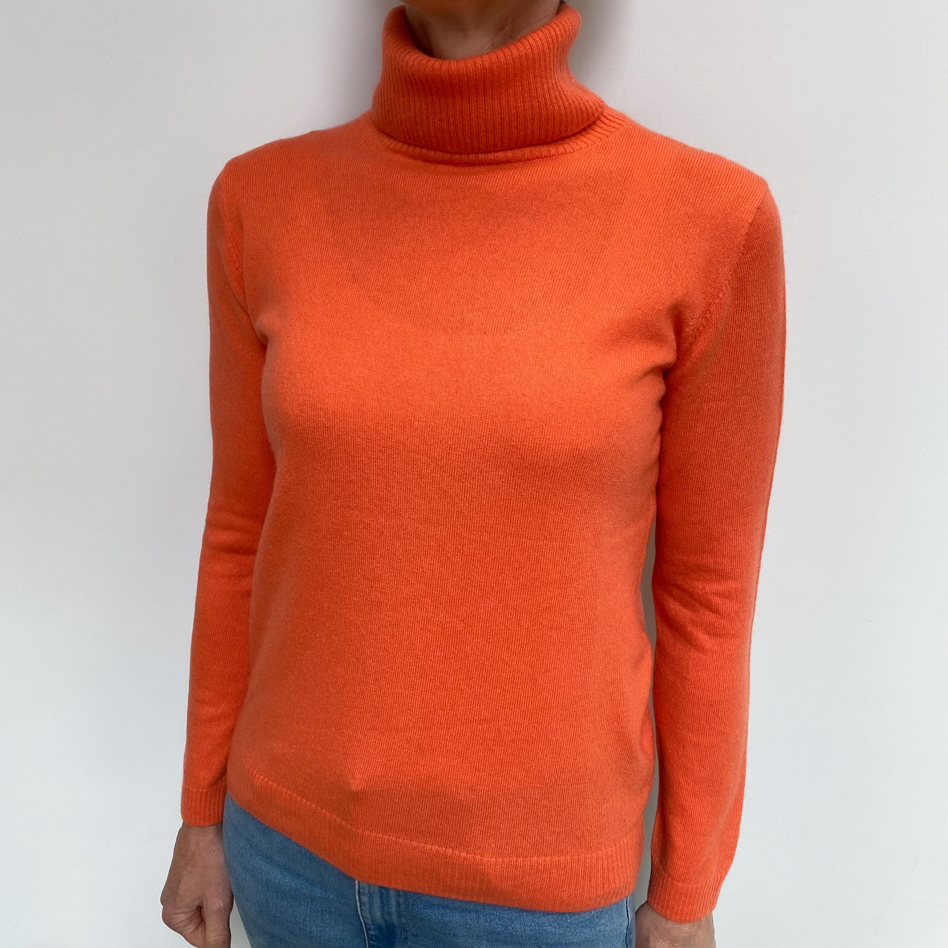 Tangerine Orange Cashmere Polo Neck Jumper Small