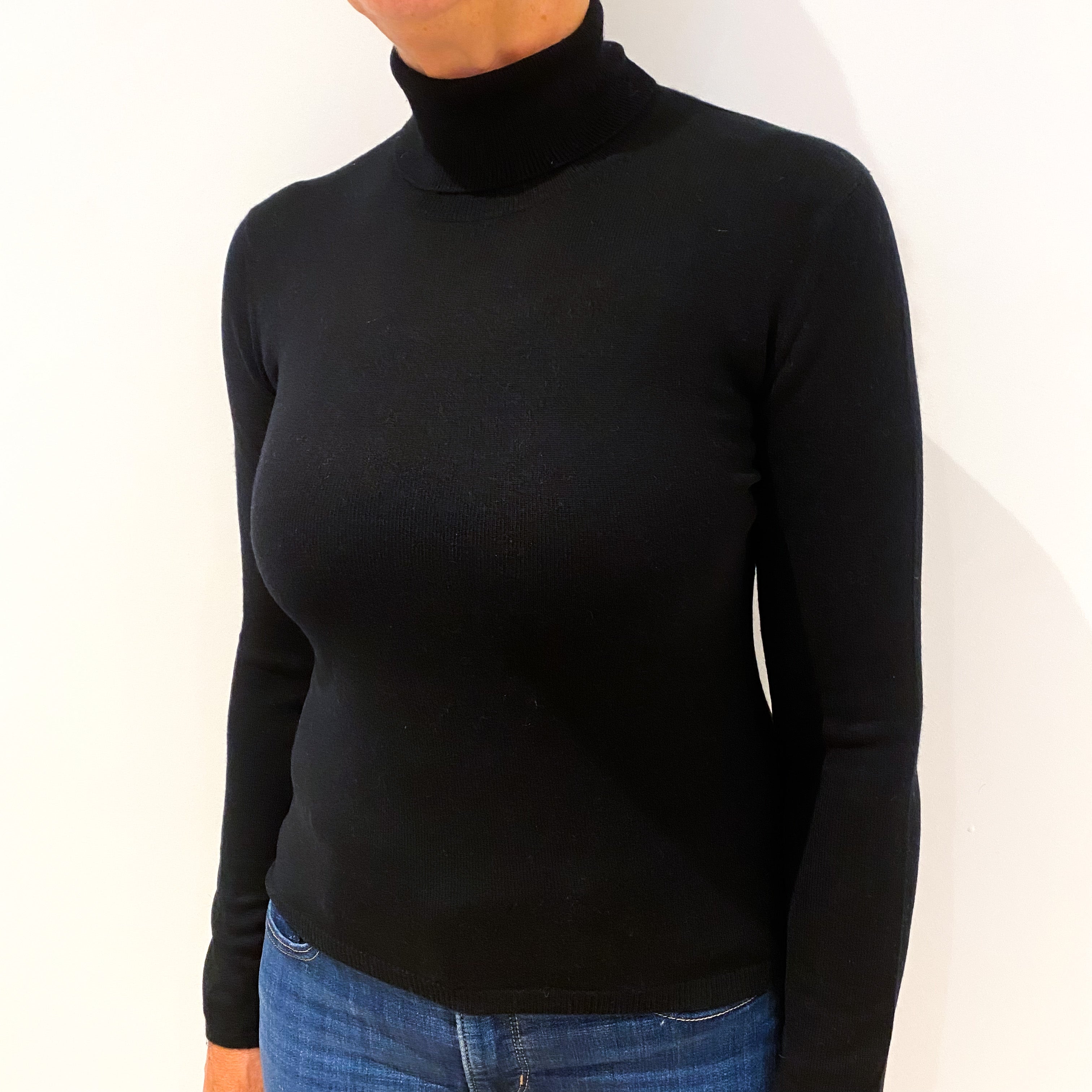 TSE Black Cashmere Polo Neck Jumper Medium