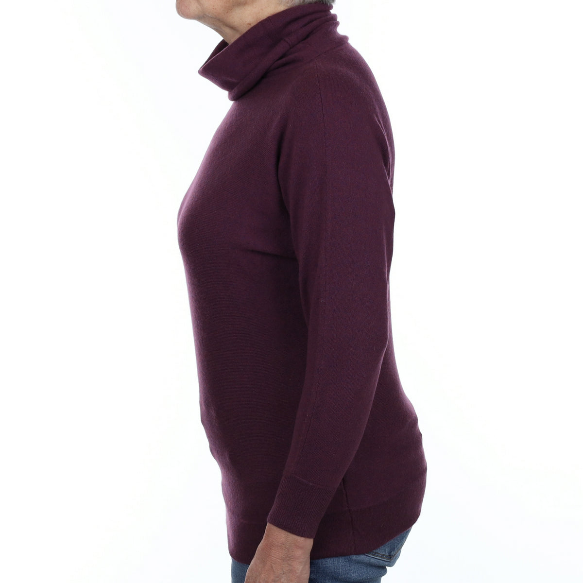 Plum Purple Cashmere Batwing Polo Neck Jumper Medium