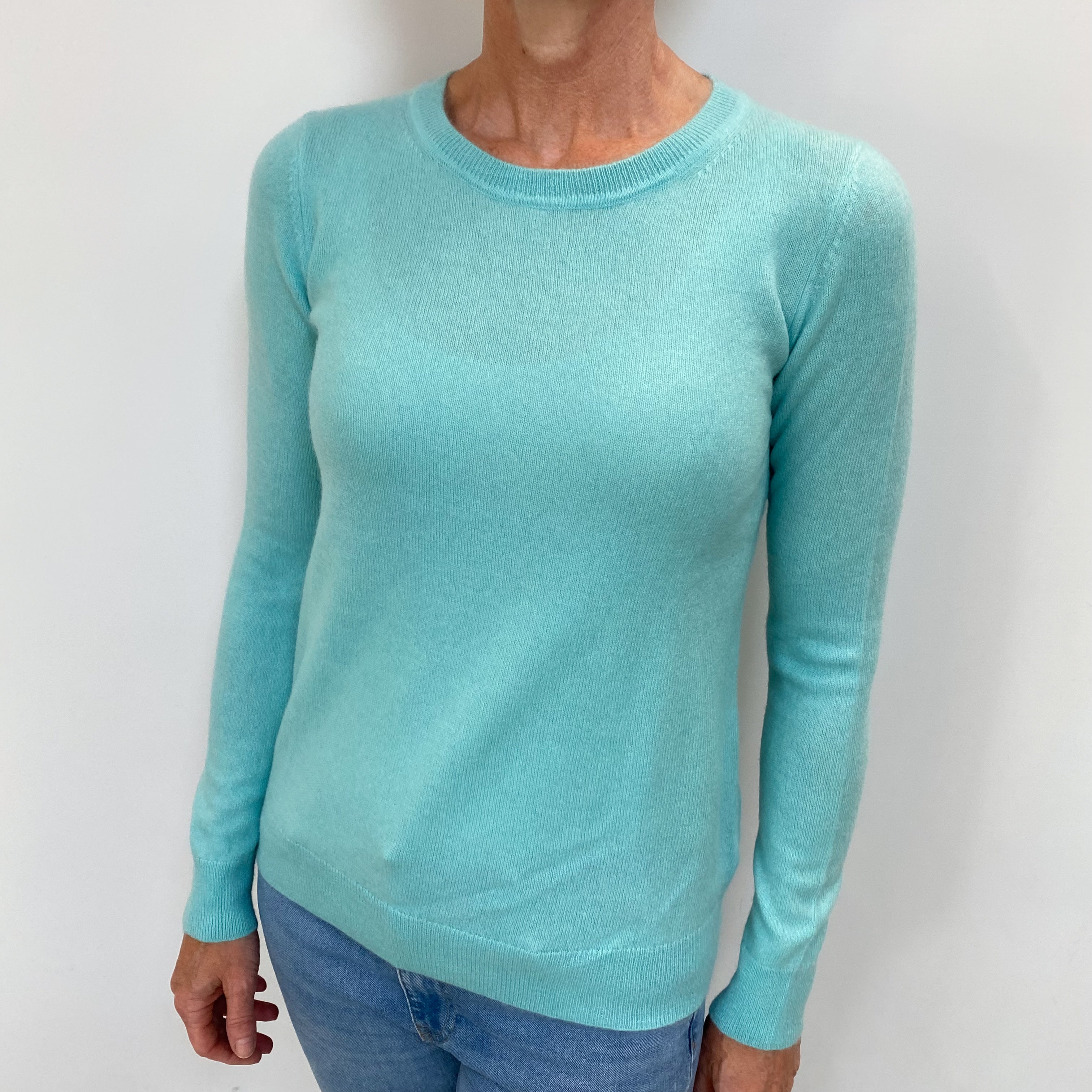 Pale Aqua Cashmere Crew Neck Jumper Small