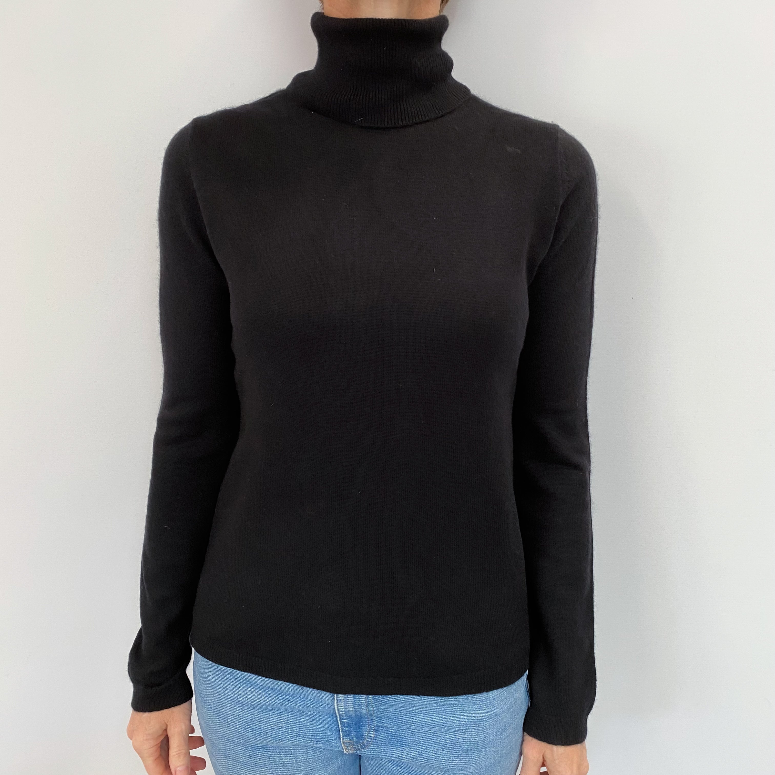 Black Cashmere Polo Neck Jumper Small
