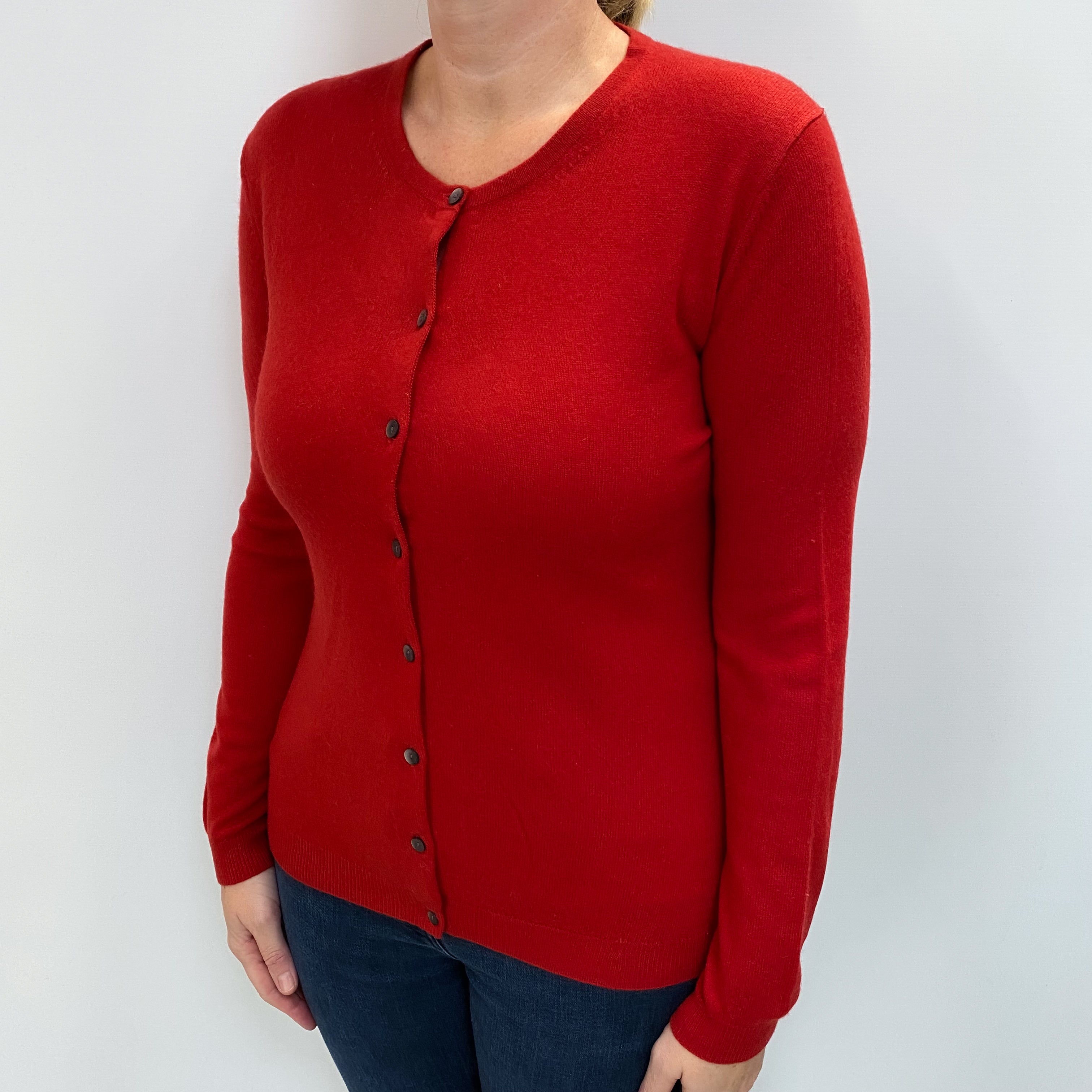 Scarlet Red Cashmere Crew Cardigan Large
