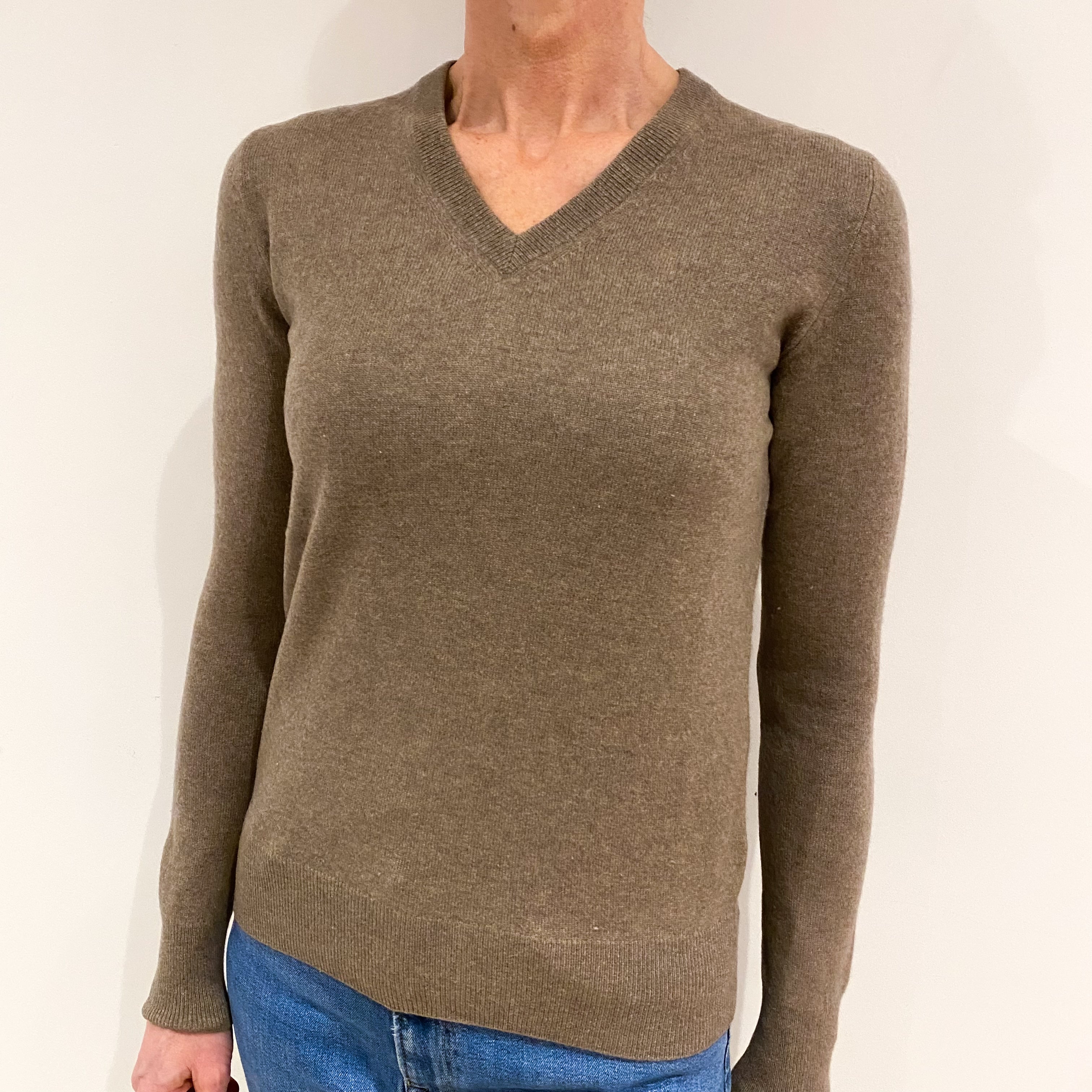 Mocha Brown Cashmere V Neck Jumper Small