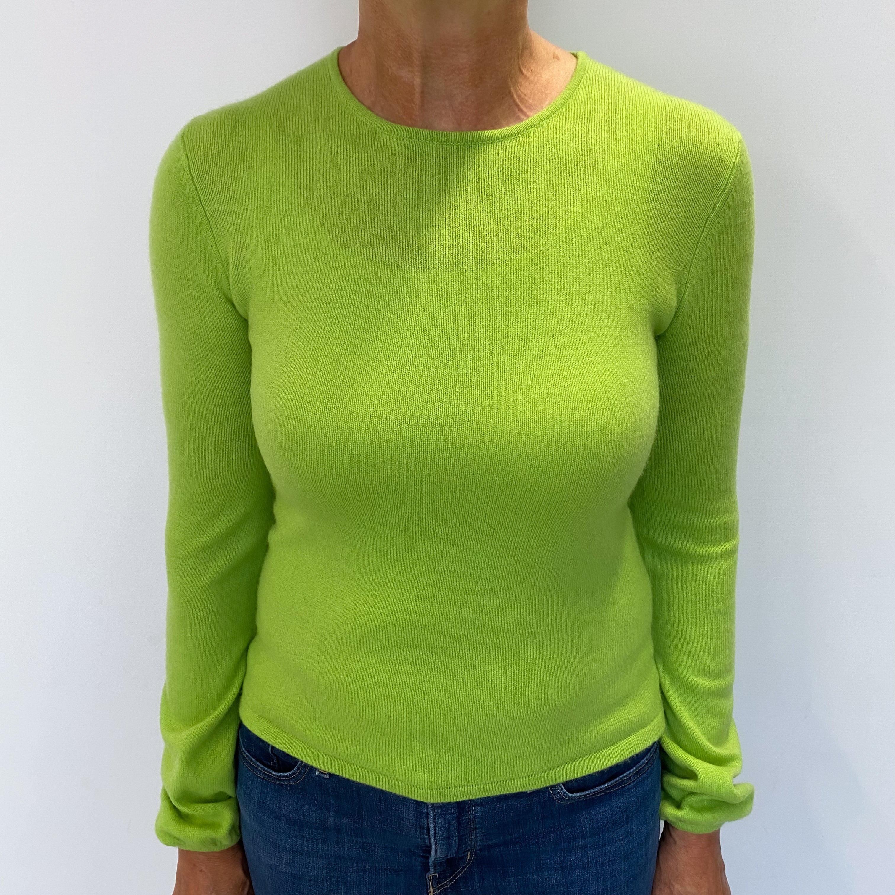 Neon Lime Green Cashmere Crew Neck Jumper Medium
