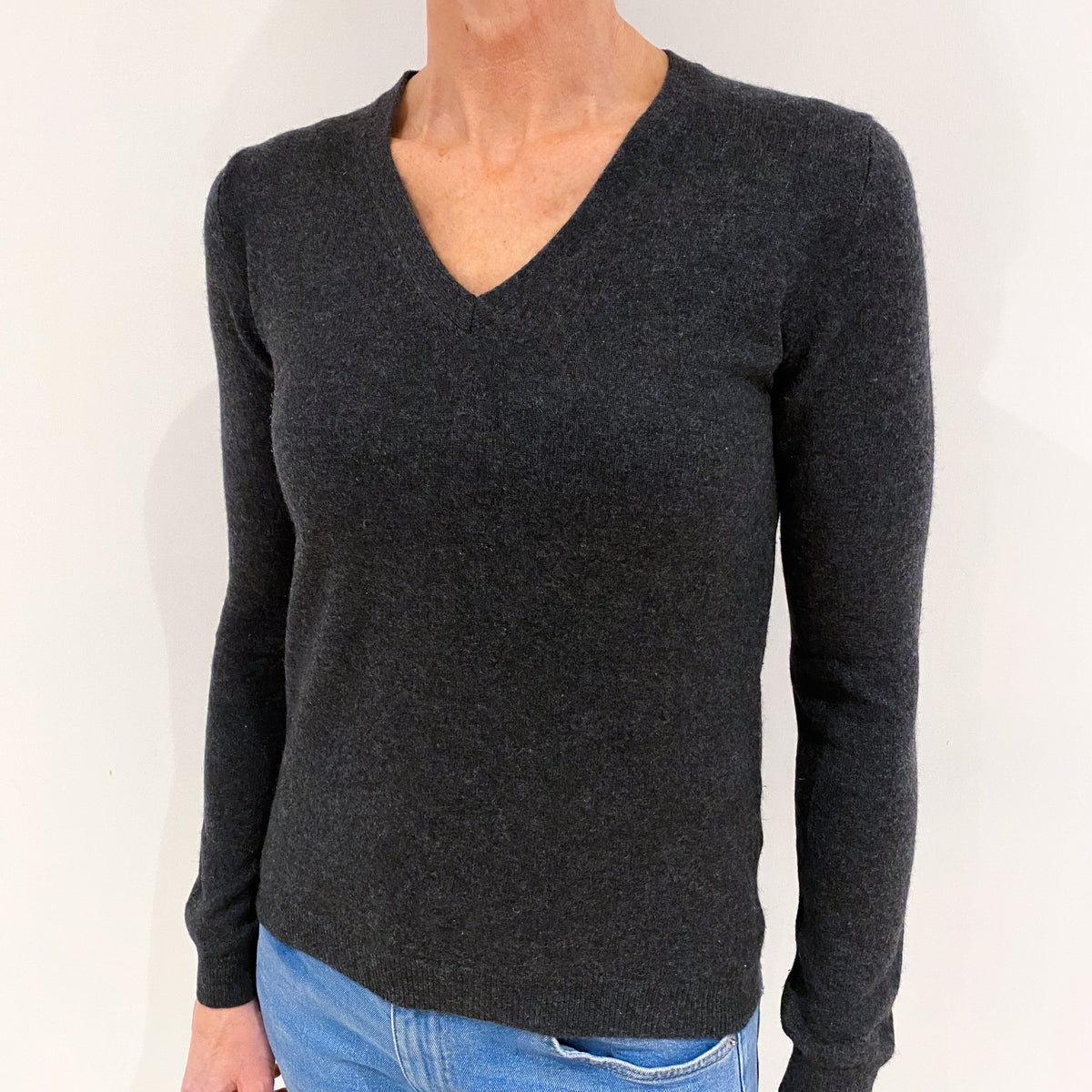 Dark Slate Grey Cashmere V Neck Jumper Small