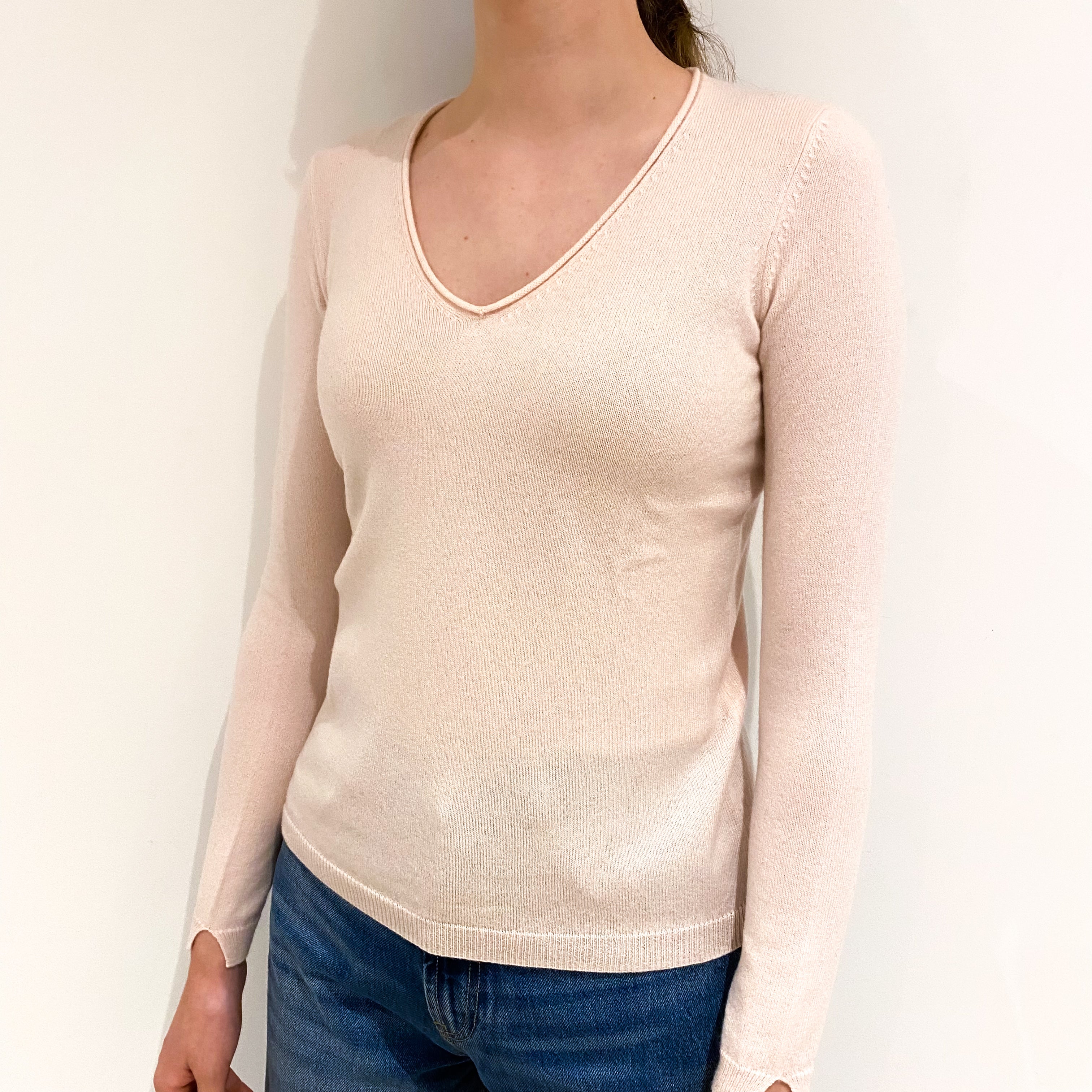 Oyster Pink Cashmere V-Neck Jumper Extra Small