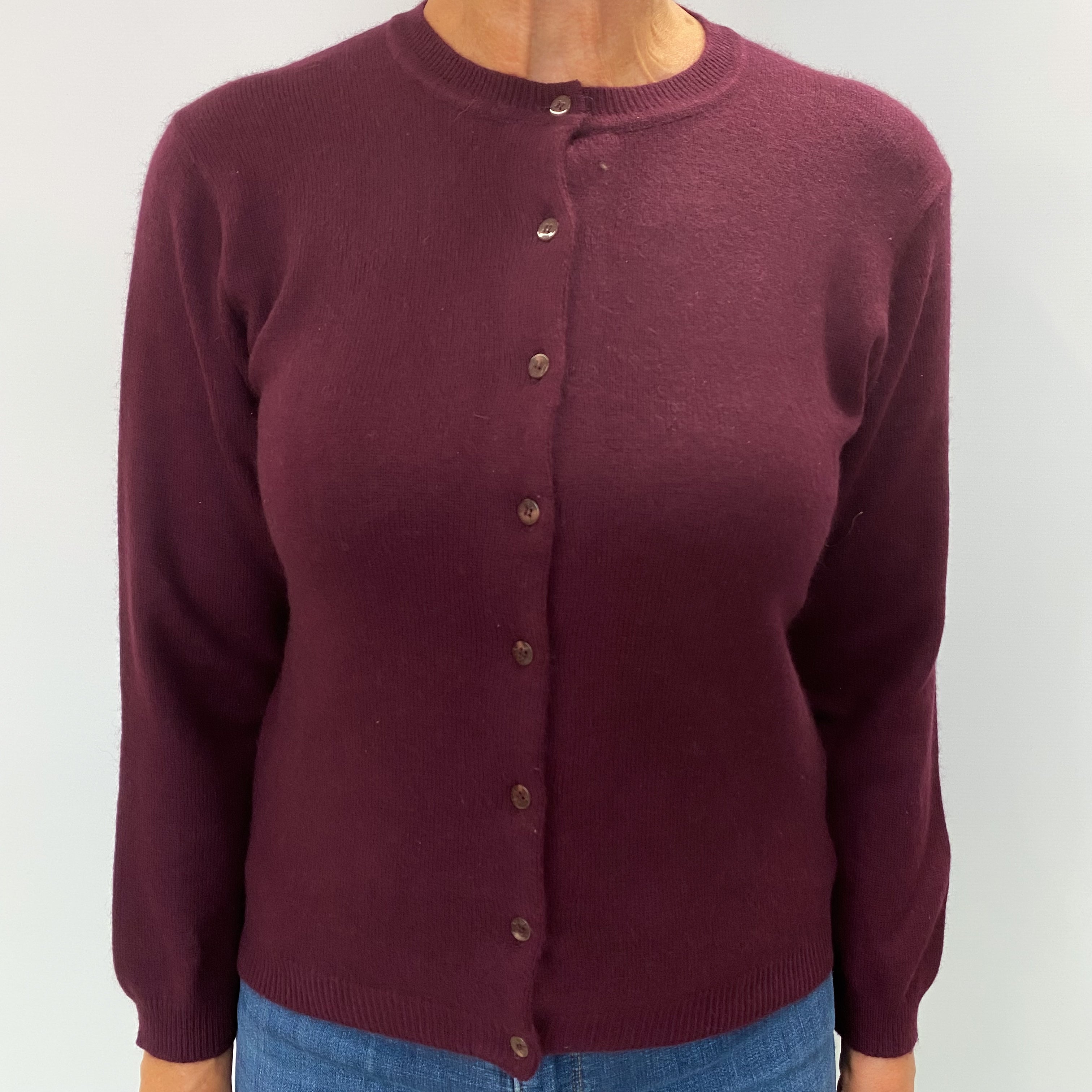 Mulberry Purple Cashmere Crew Neck Cardigan Medium