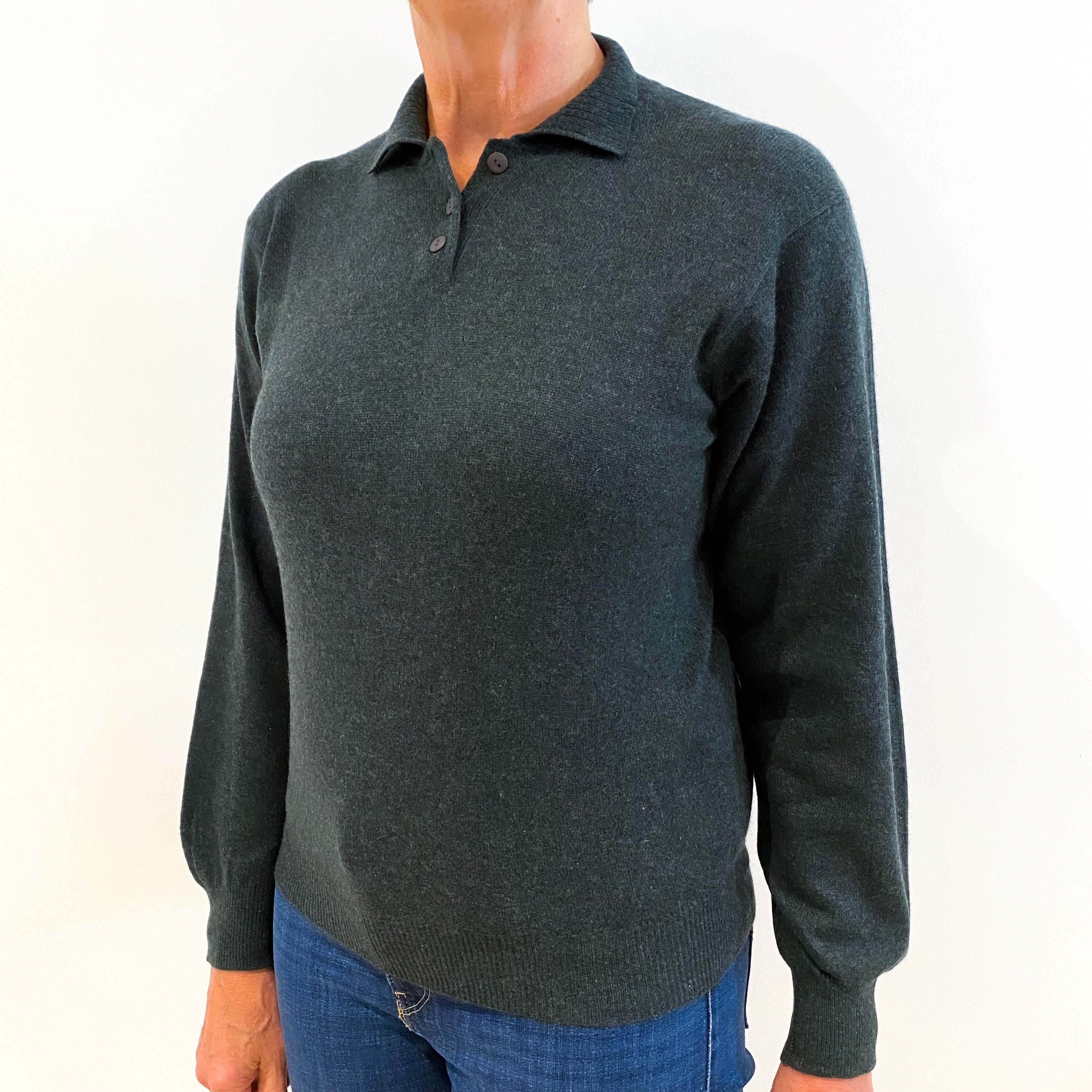 Spruce Green Cashmere Crew Neck Jumper Medium