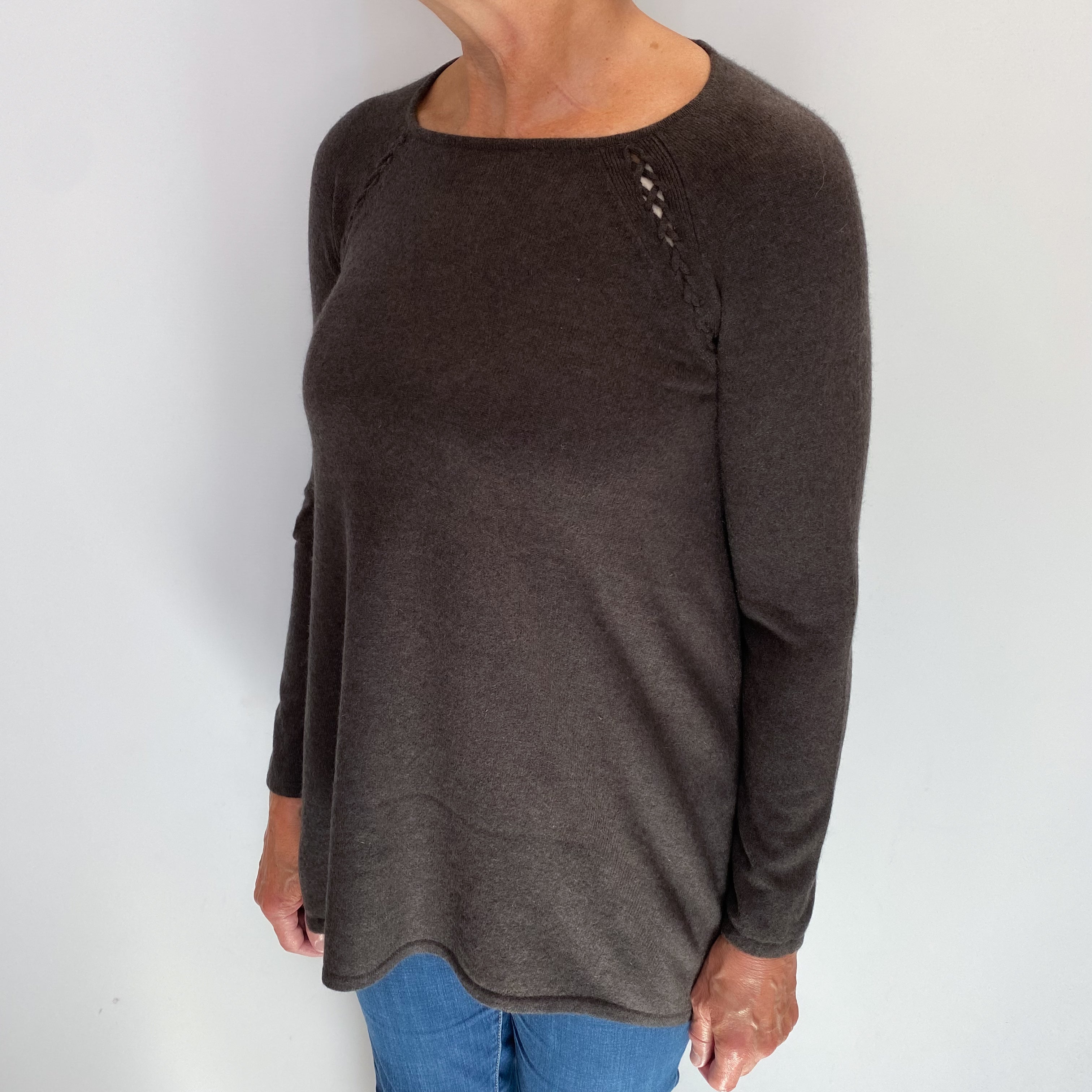 Mole Grey Cashmere Scoop Neck Tunic Style Jumper Medium