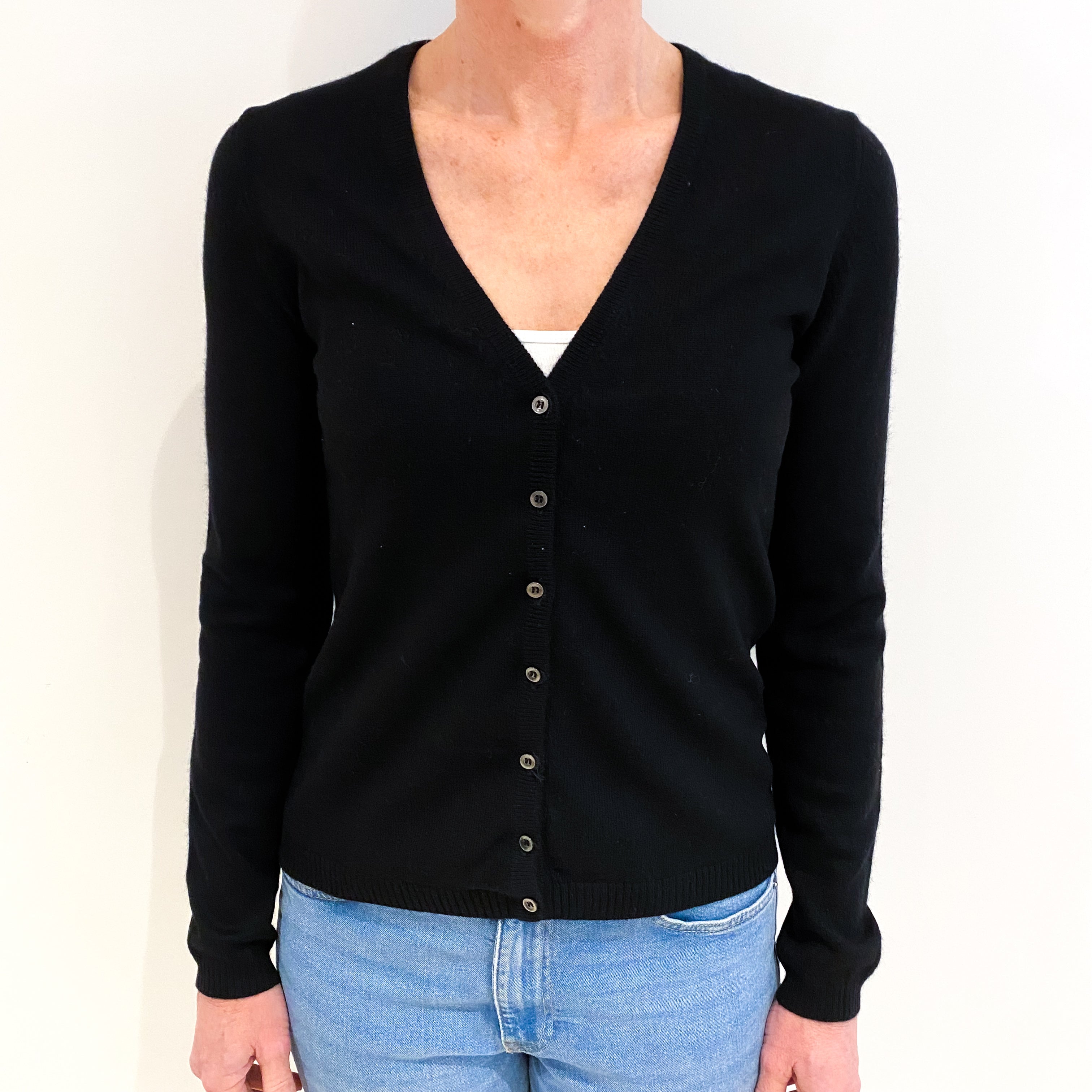 Black Cashmere V Neck Cardigan Small