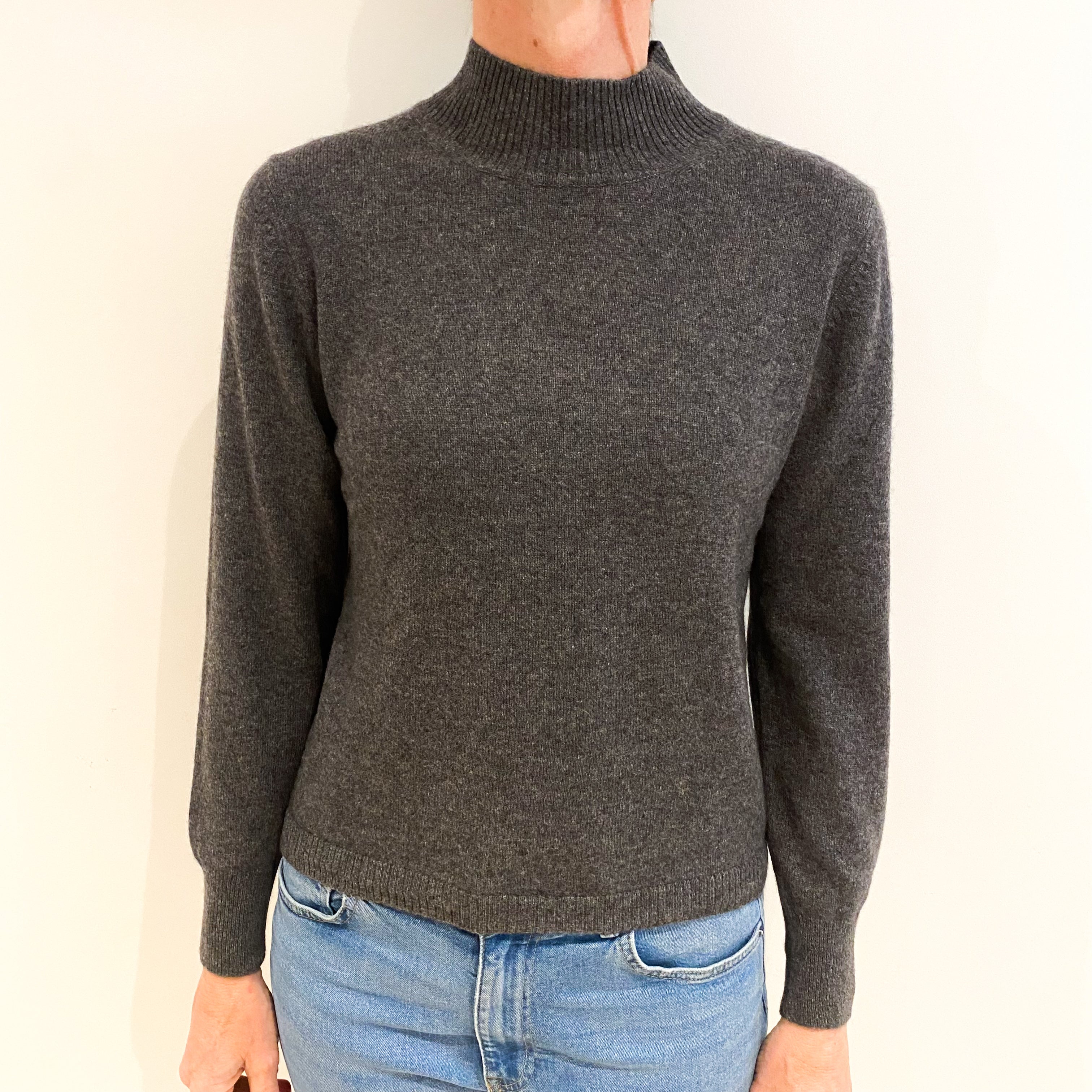 Slate Grey Cashmere Polo Neck Jumper Small