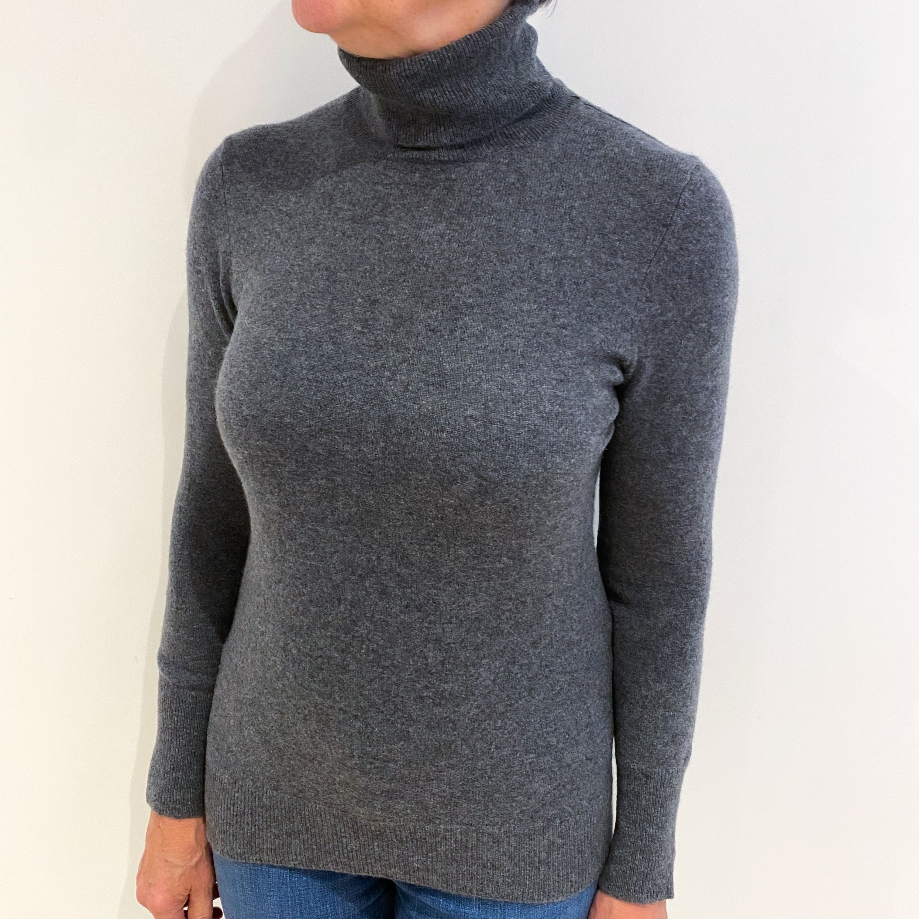 Slate Grey Cashmere Polo Neck Jumper Medium