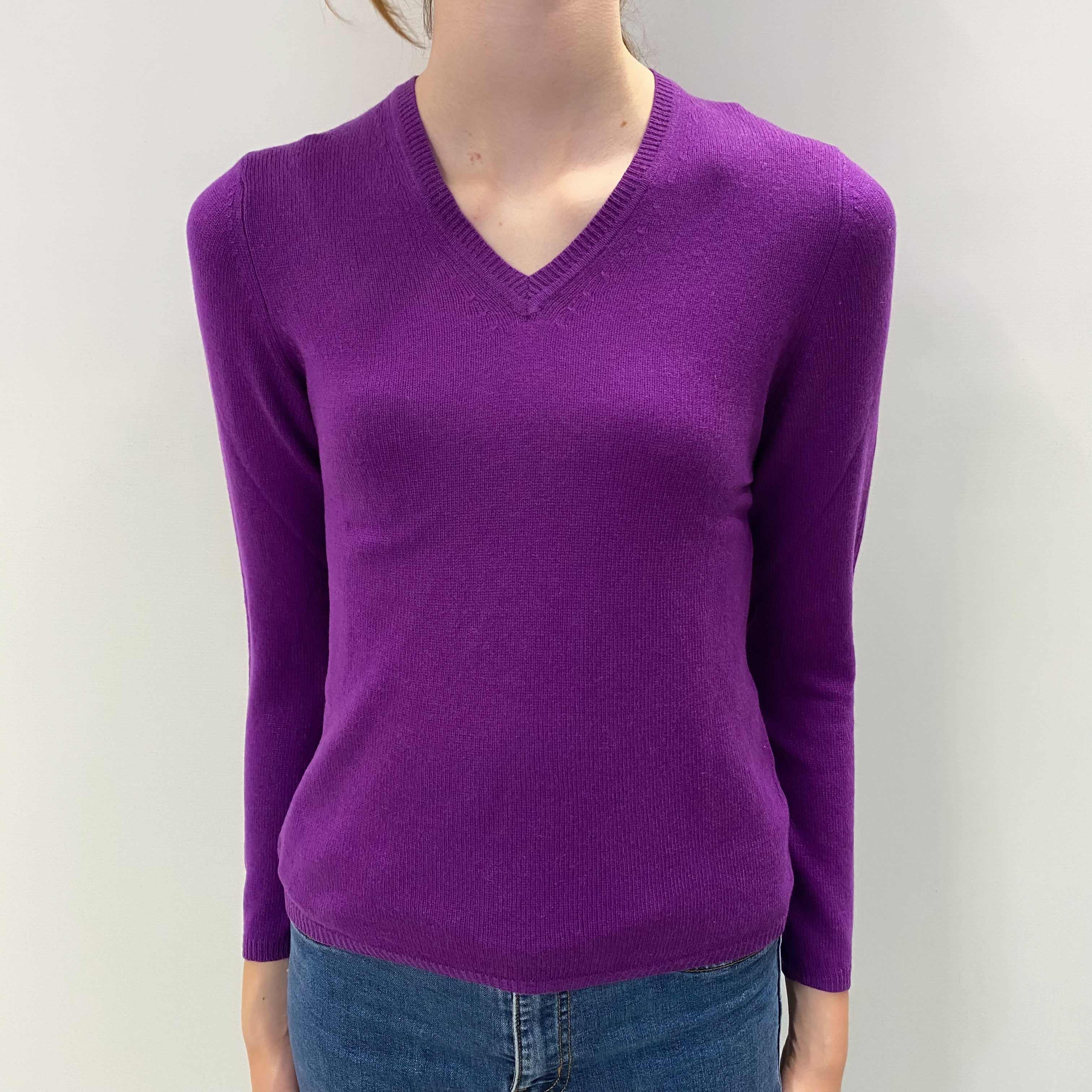 Viola Purple Cashmere V Neck Jumper Extra Small