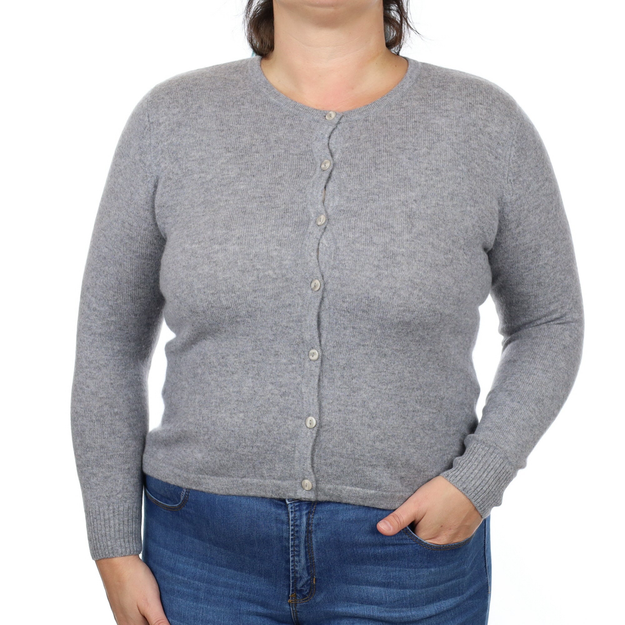 Smoke Grey Cashmere Crew Neck Cardigan Large
