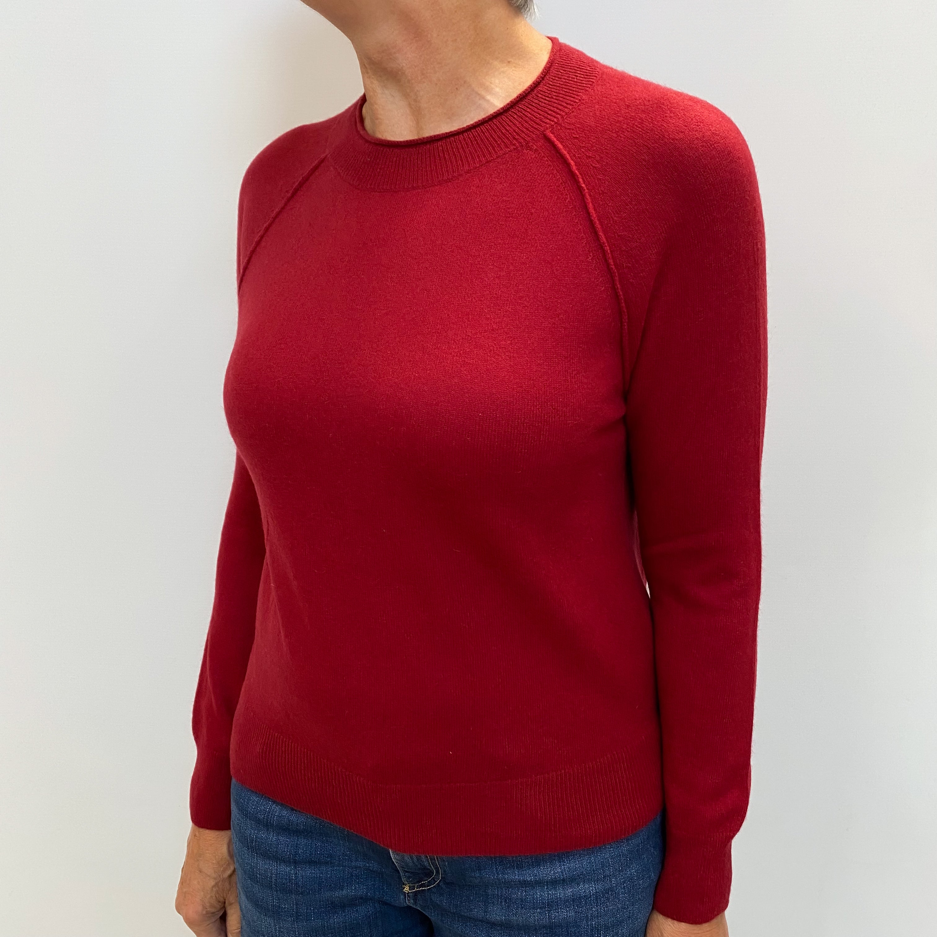 Crimson Red Cashmere Crew Neck Jumper Medium