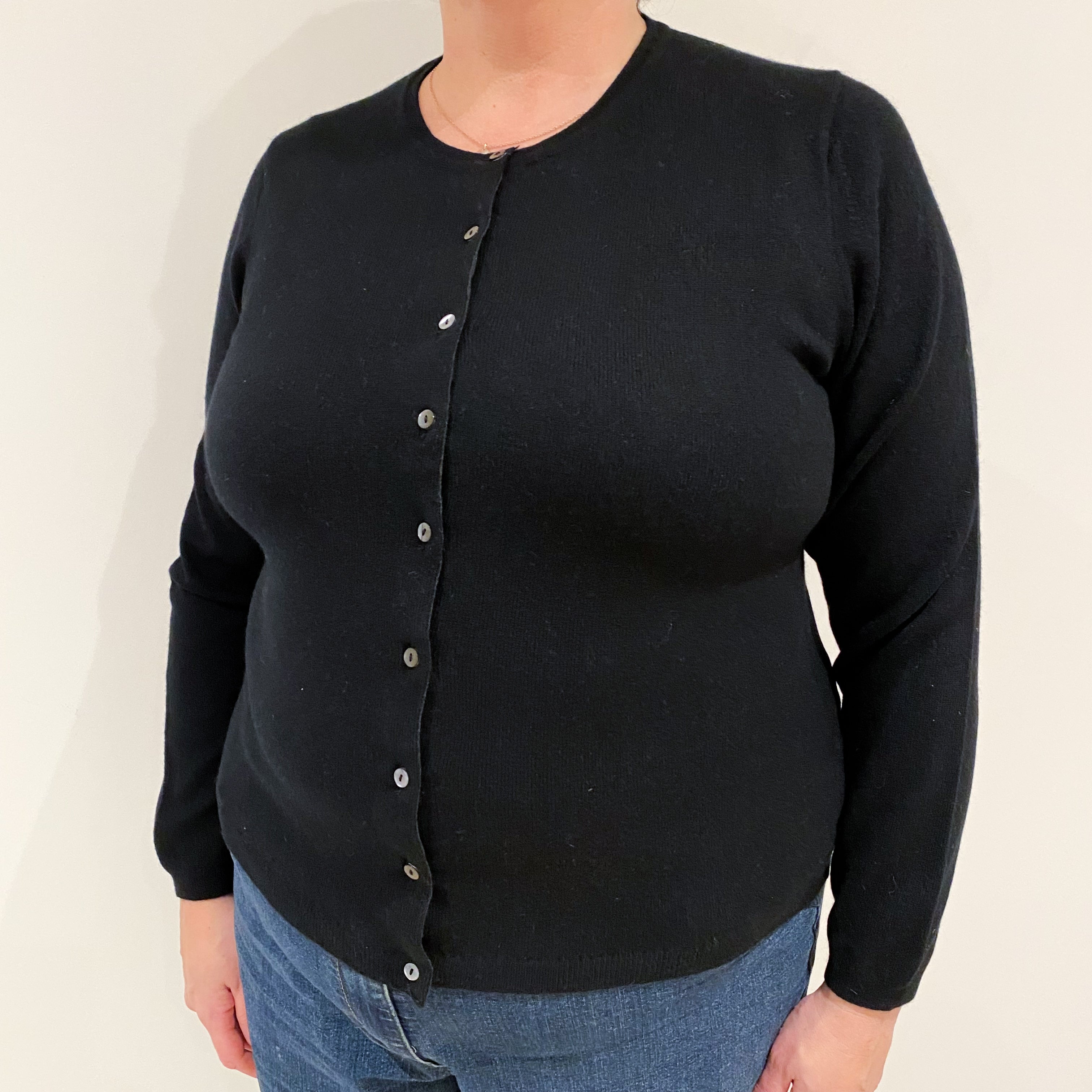 Black Cashmere Crew Neck Cardigan Extra Large