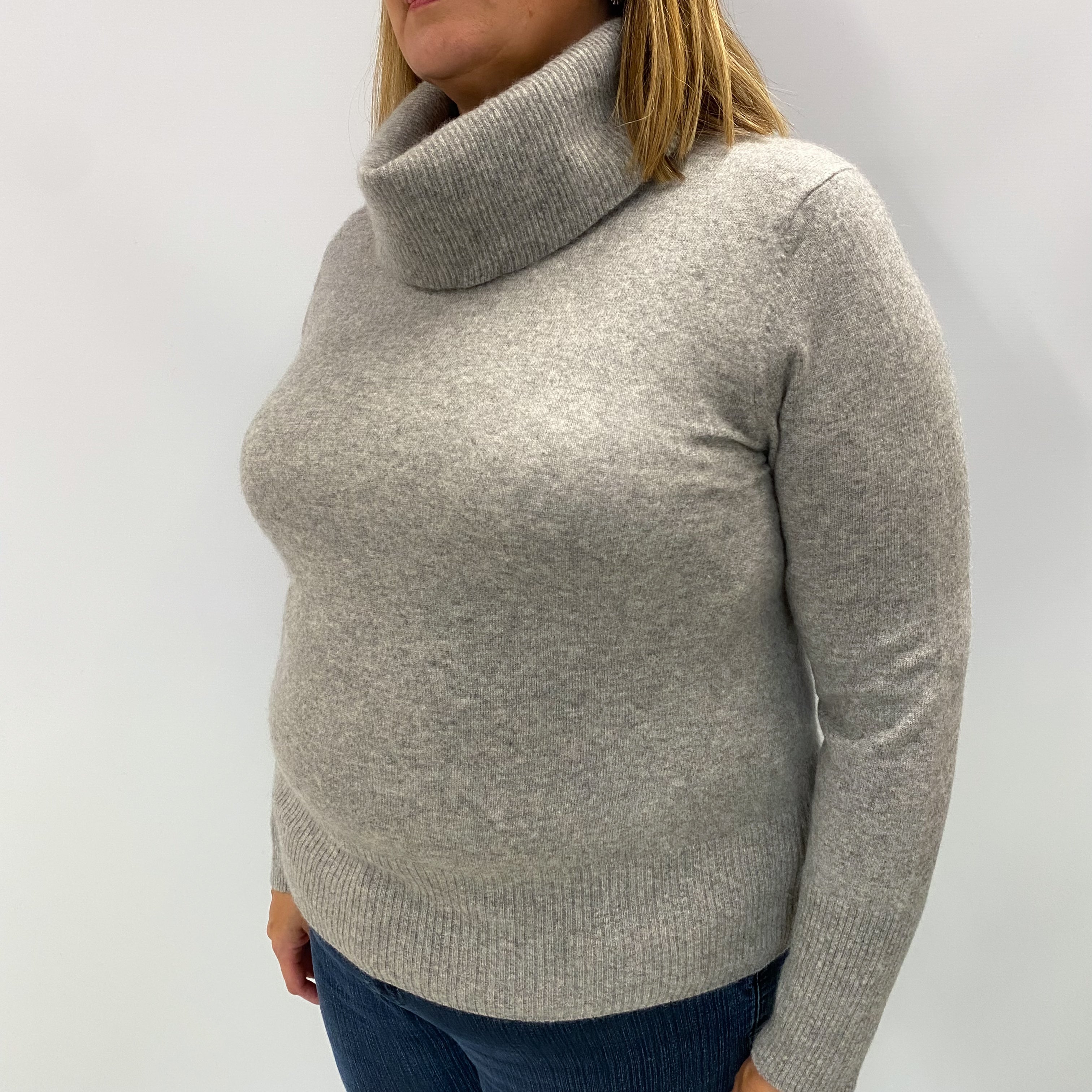 Smoke Grey Cashmere Cowl Neck Jumper Extra Large