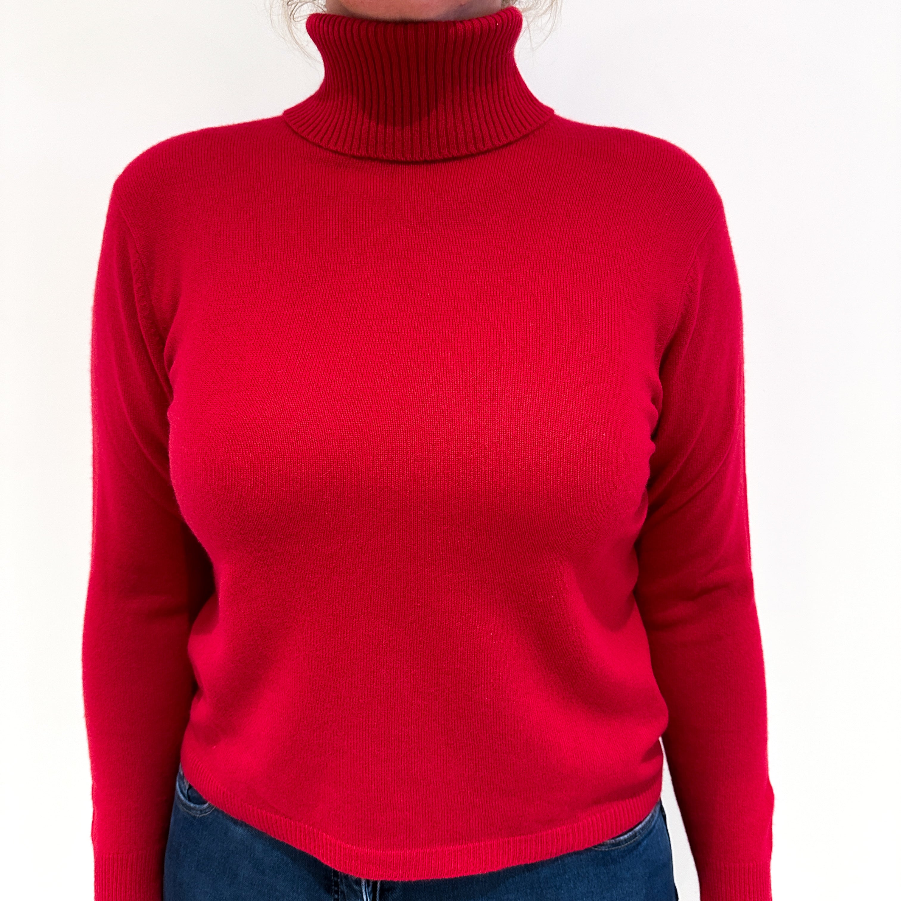 Cherry Red Cashmere Polo Neck Jumper Large