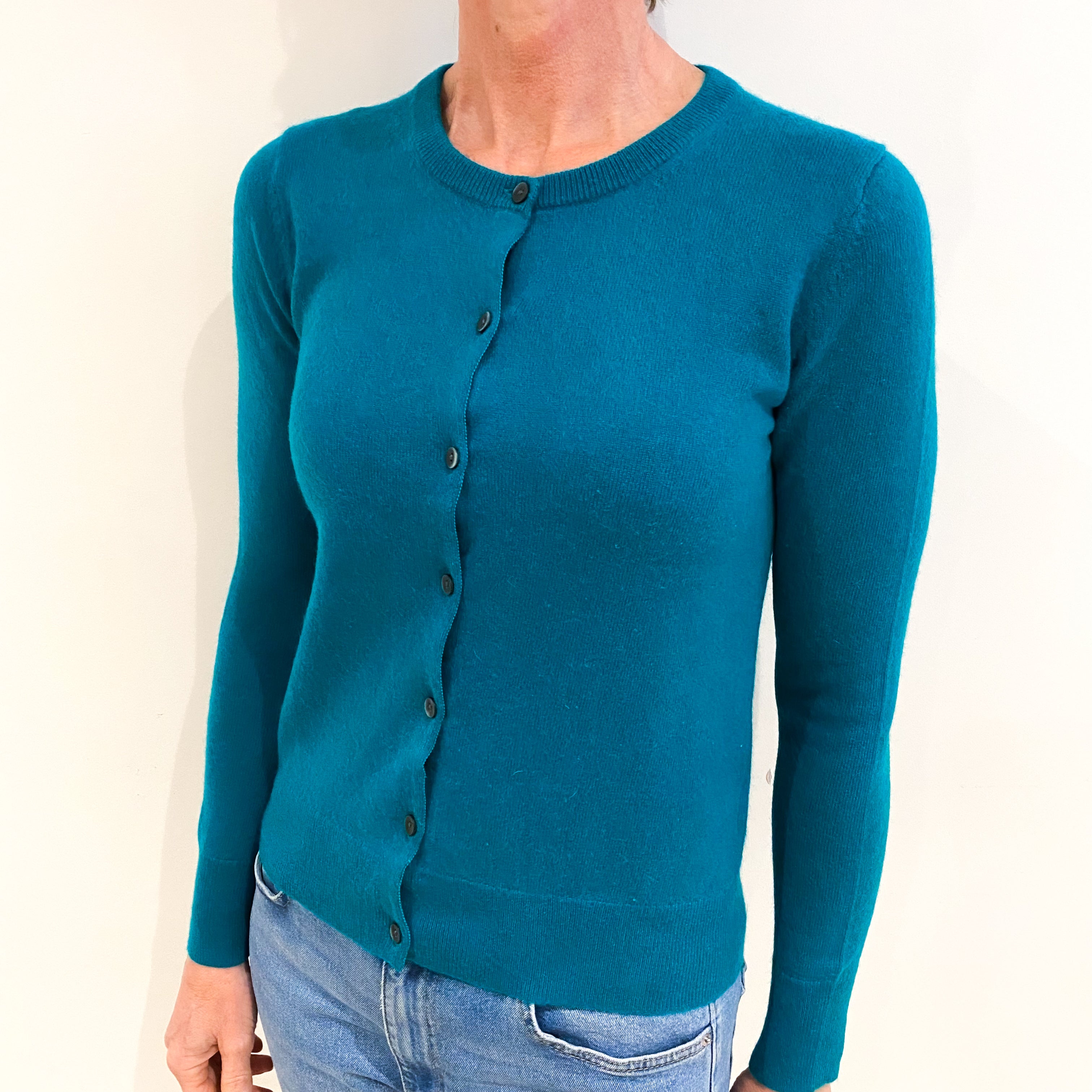 Peacock Green Cashmere Crew Neck Cardigan Small