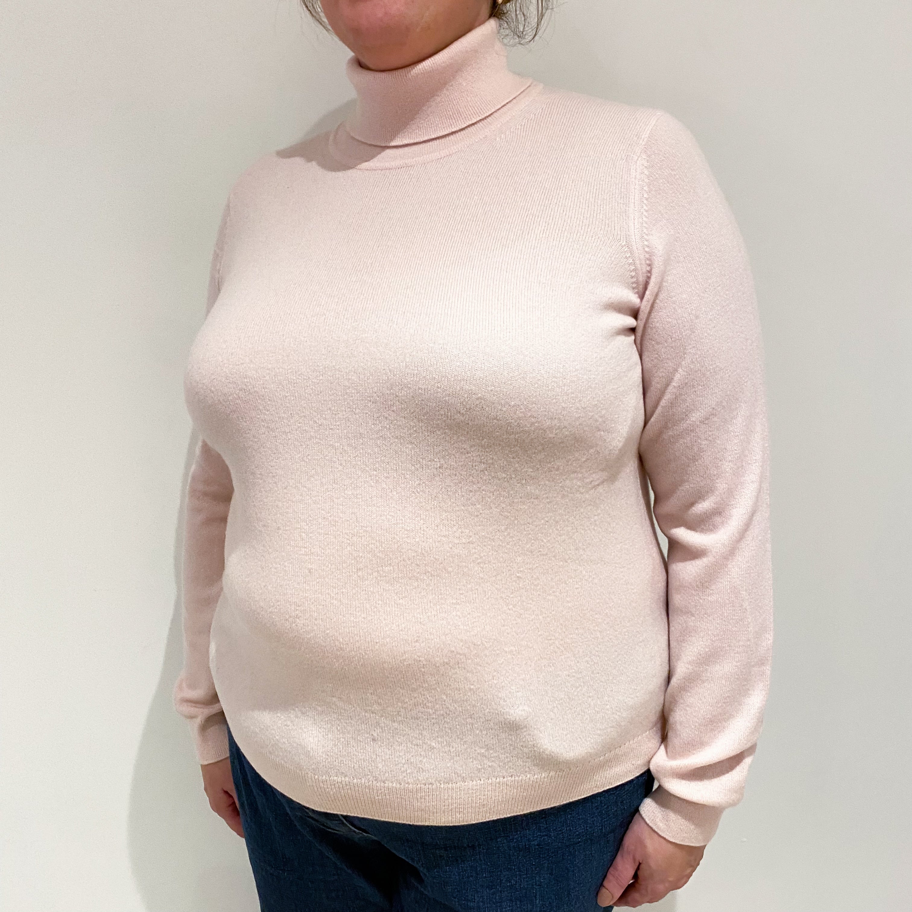 Ice Pink Cashmere Polo Neck Jumper Extra Large