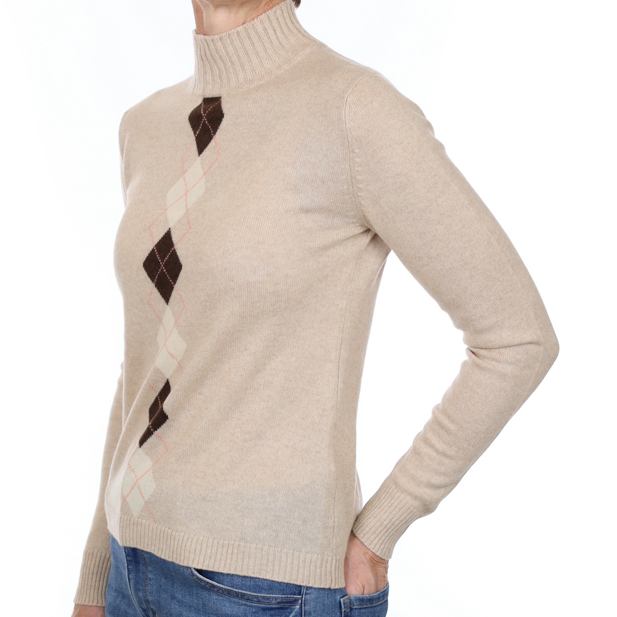Fawn Diamond Cashmere Turtle Neck Jumper Small