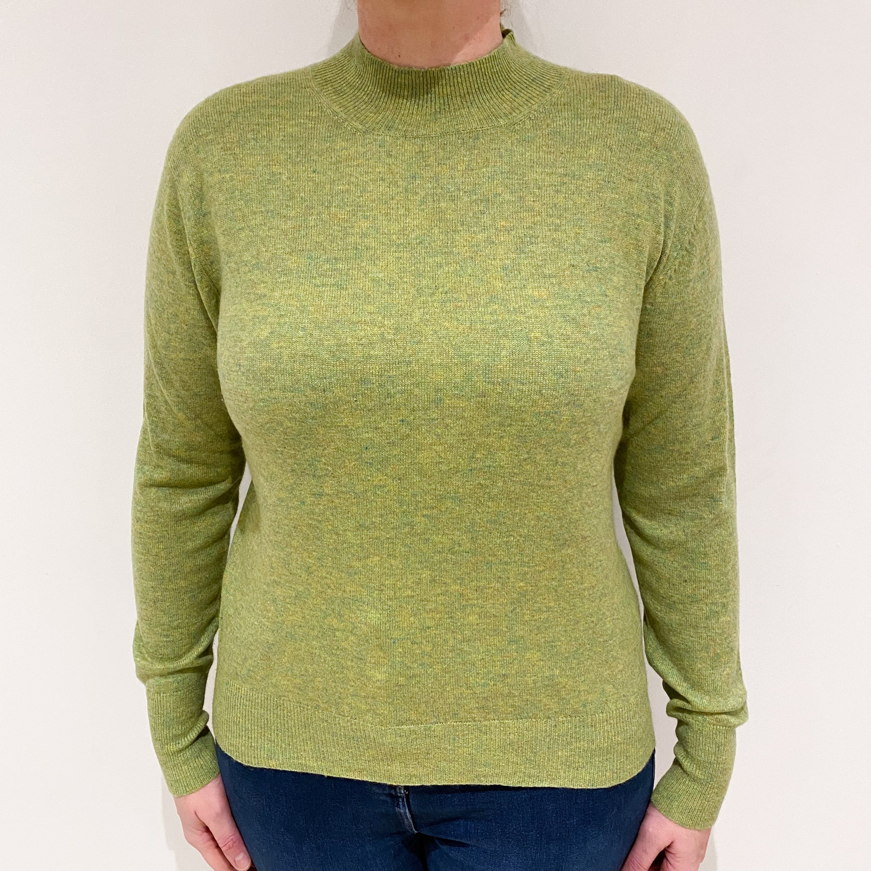 Lime Green Marl Fleck Cashmere Turtle Neck Jumper Large