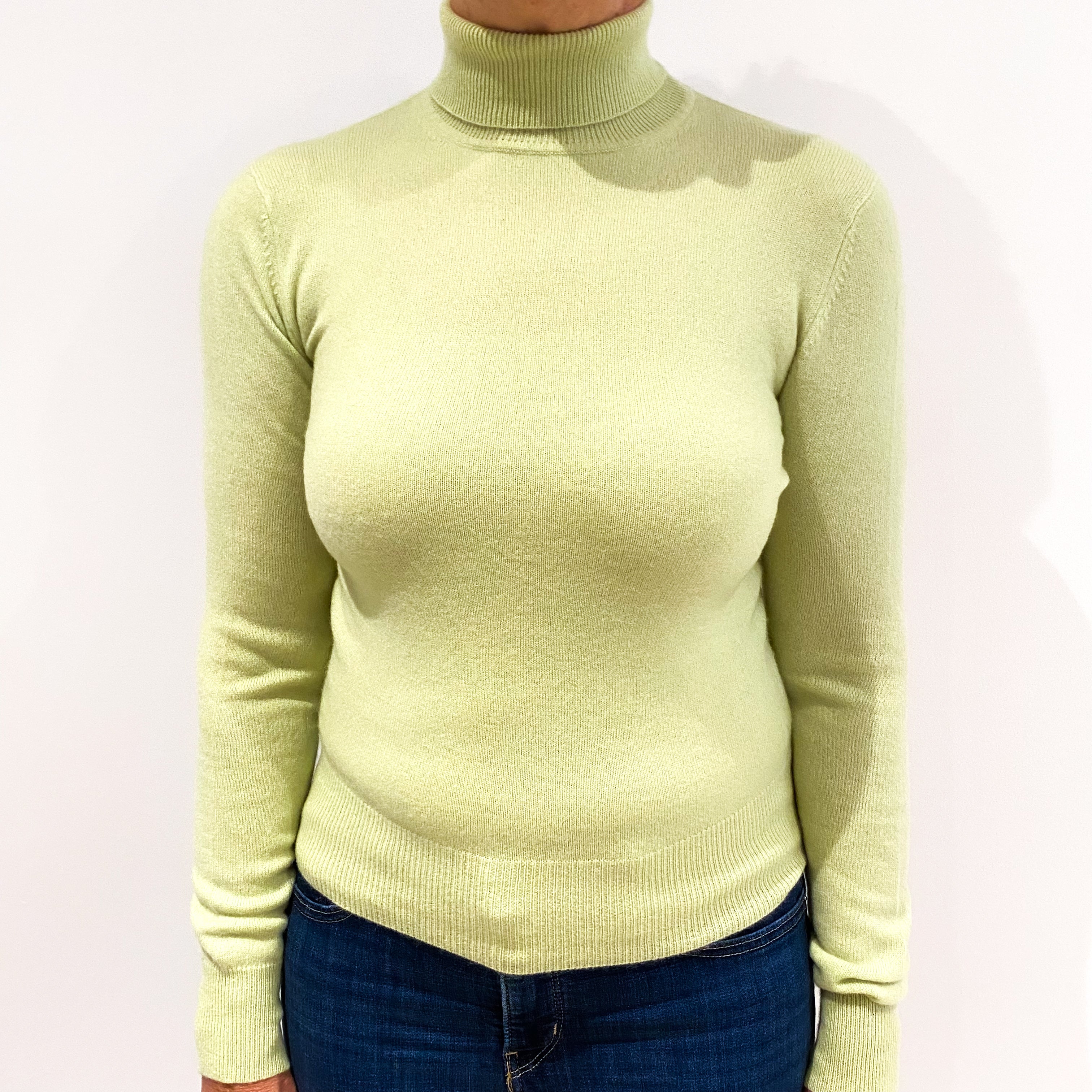 Lime Green Cashmere Polo Neck Jumper Medium