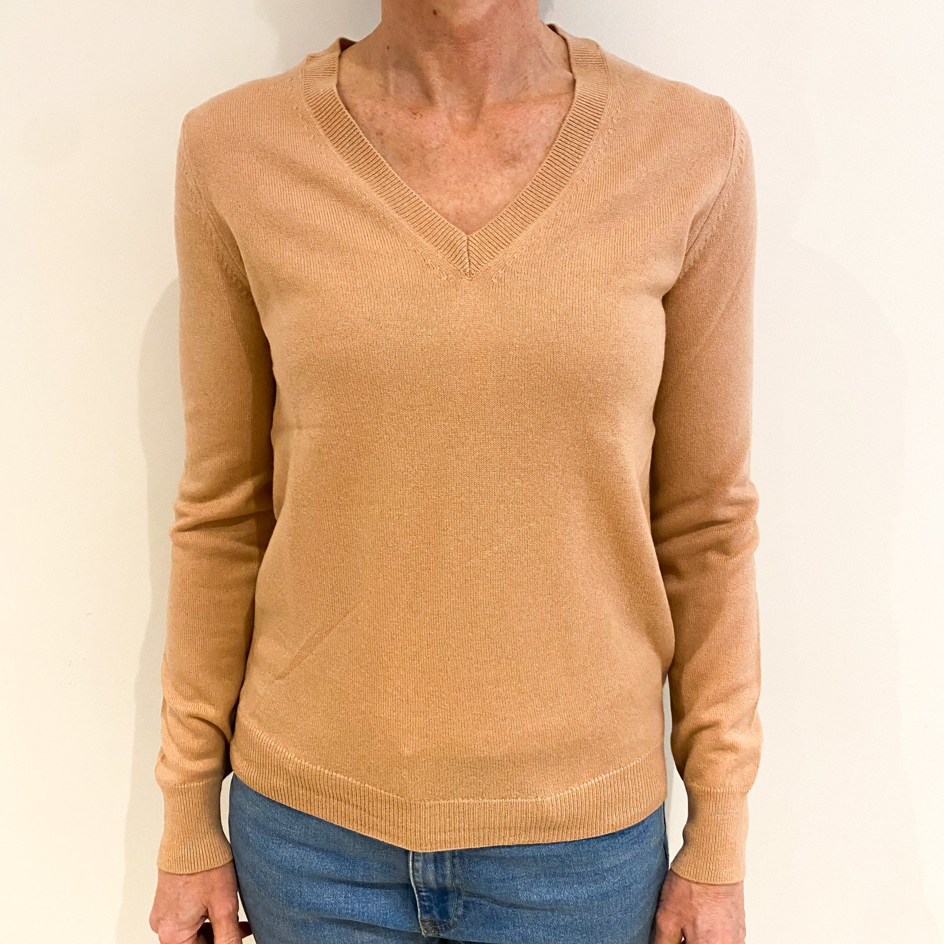 Nude Pink Cashmere V Neck Jumper Small