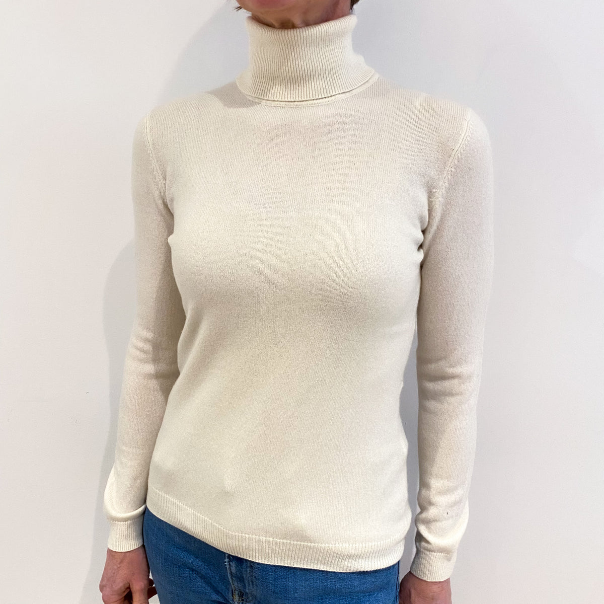 Cream Cashmere Polo Neck Jumper Small