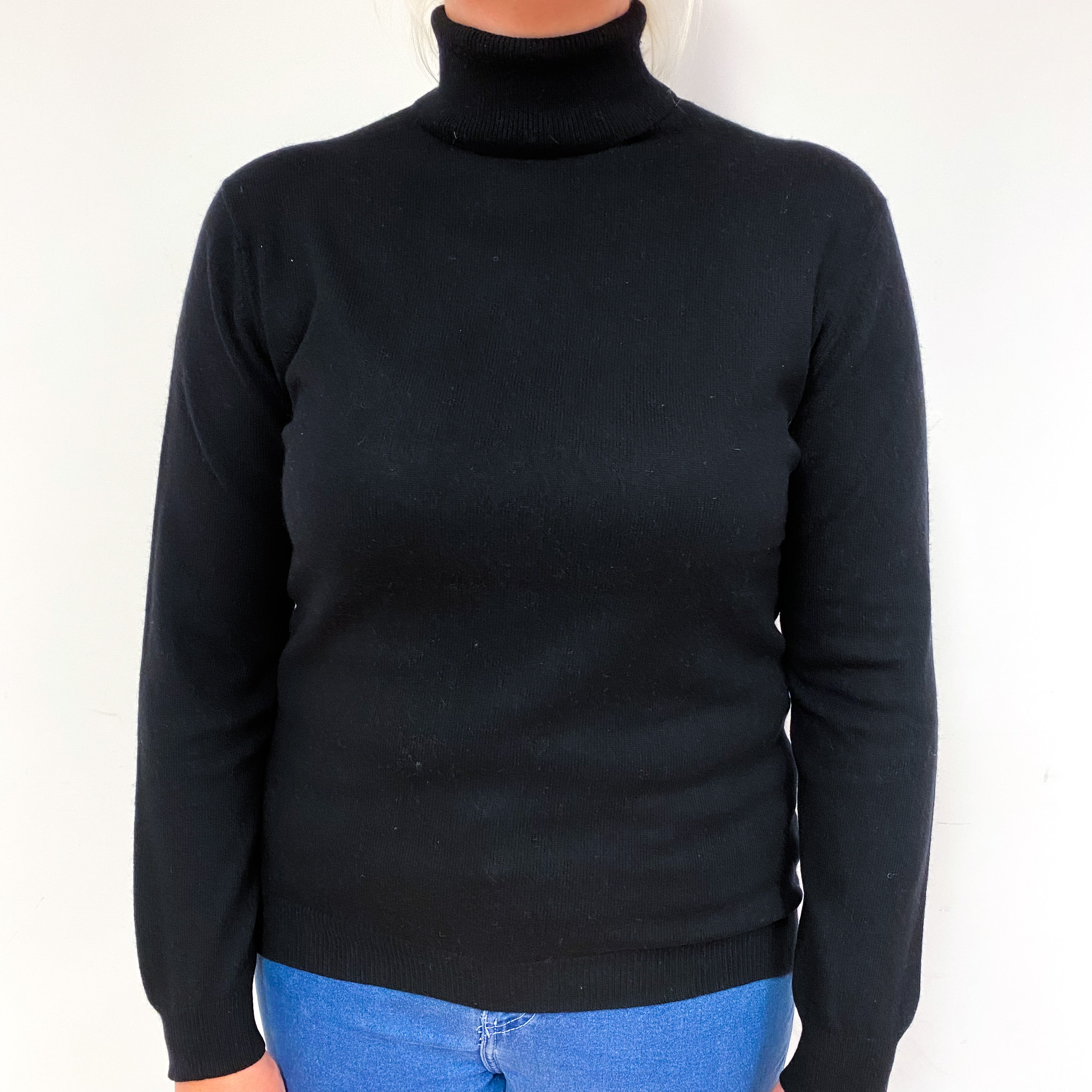 Black Cashmere Polo Neck Jumper Large