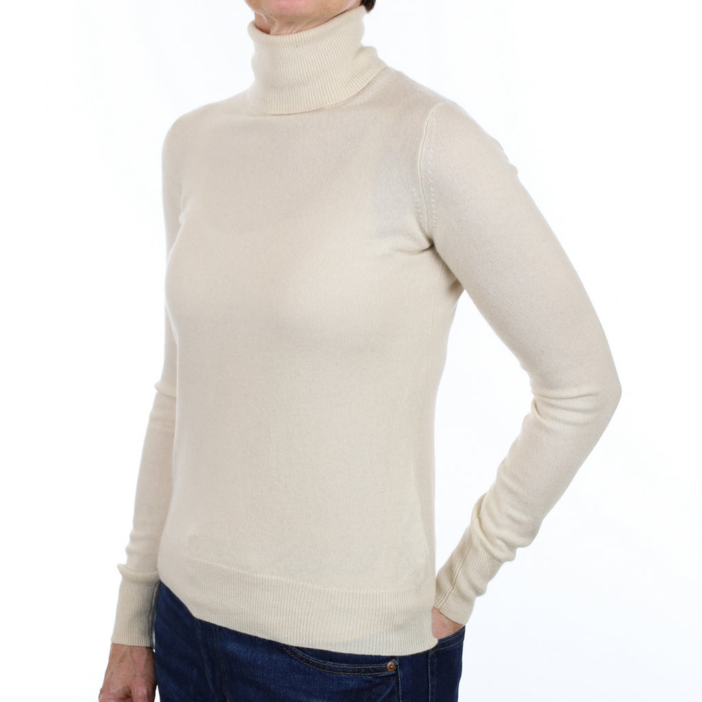 Ivory Cream Cashmere Polo Neck Jumper Small