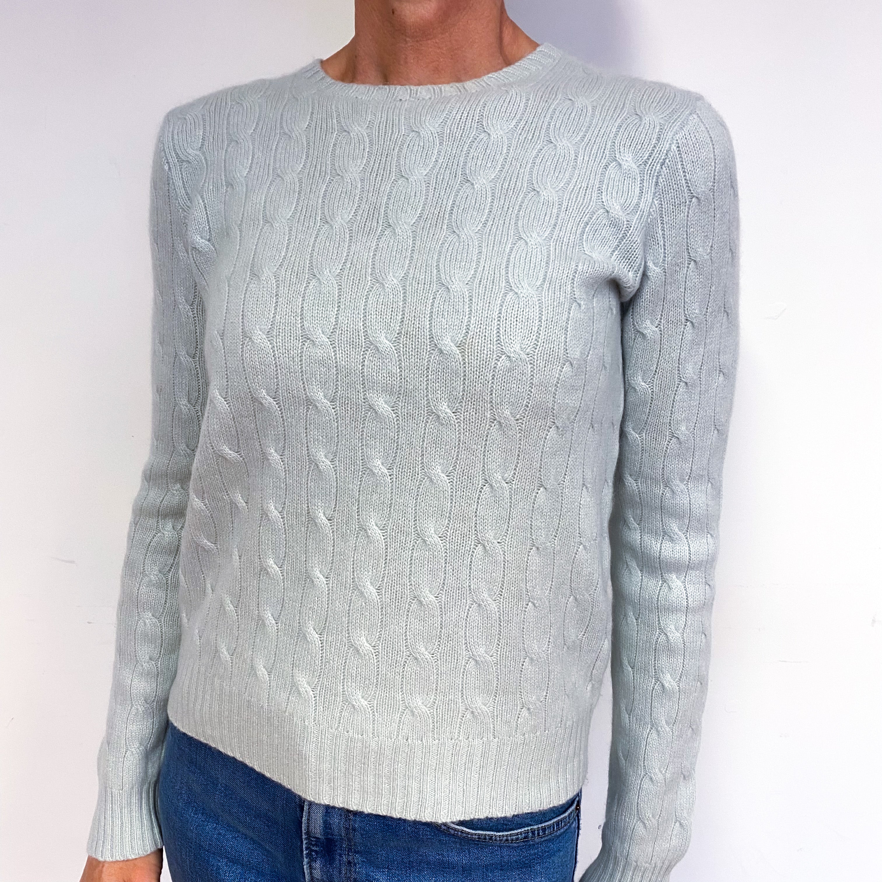 Ralph Lauren Ice Green Cable Cashmere Crew Neck Jumper Medium