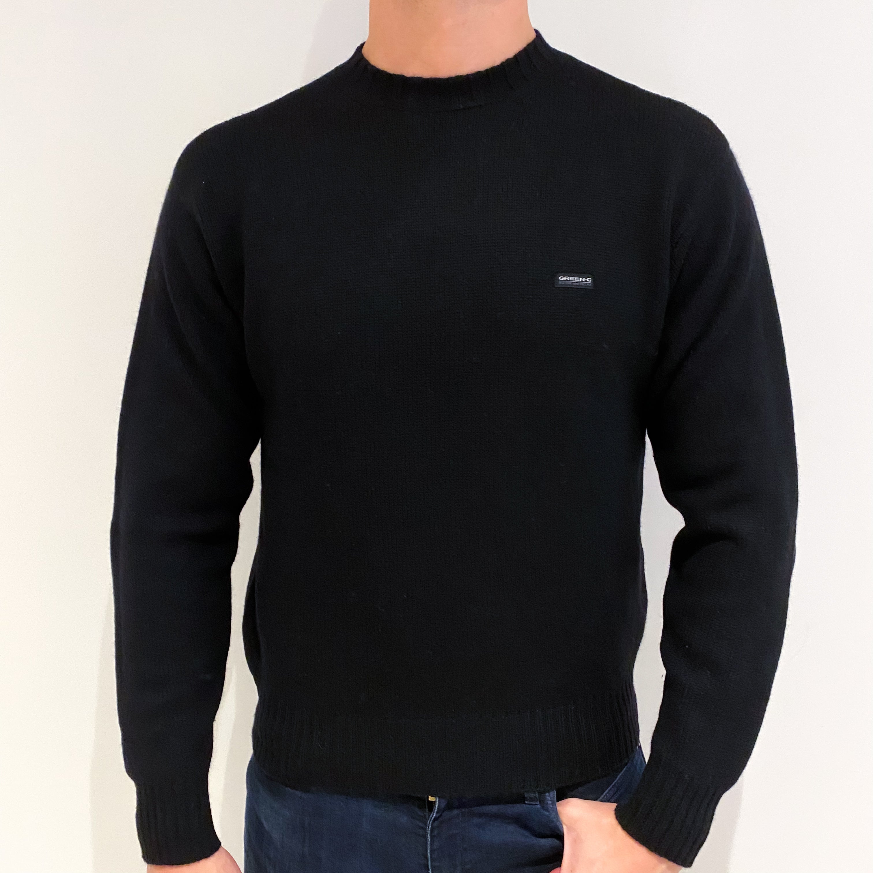 Men's Black Cashmere Heavy Knit Crew Neck Jumper Extra Large