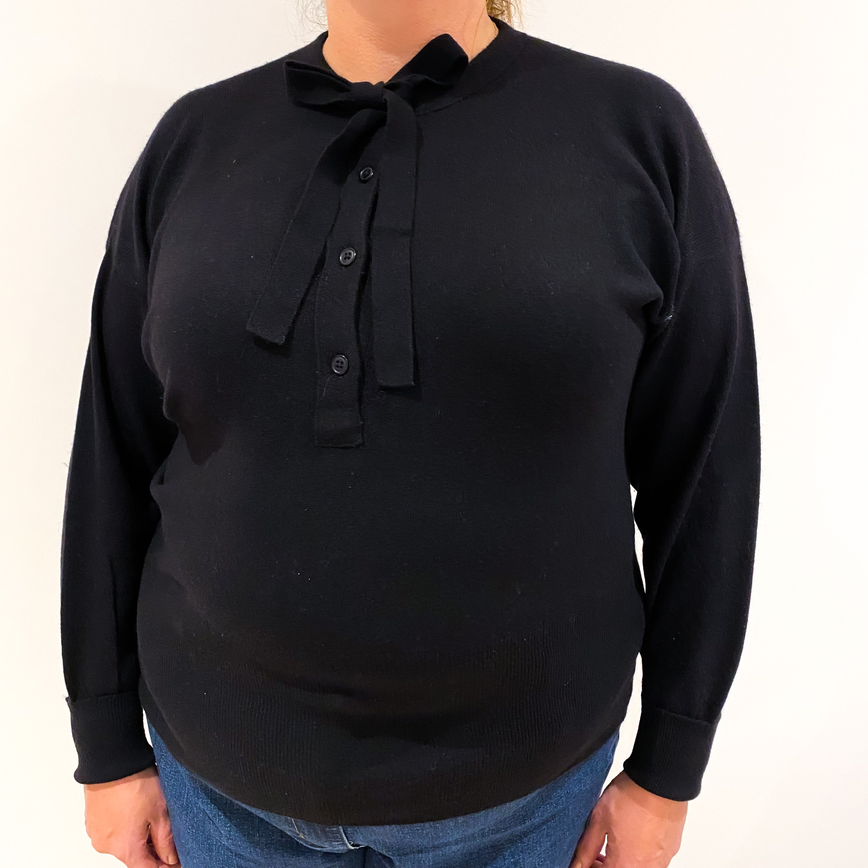 Scottish Vintage Black Quarter Button Cashmere Jumper Extra Large