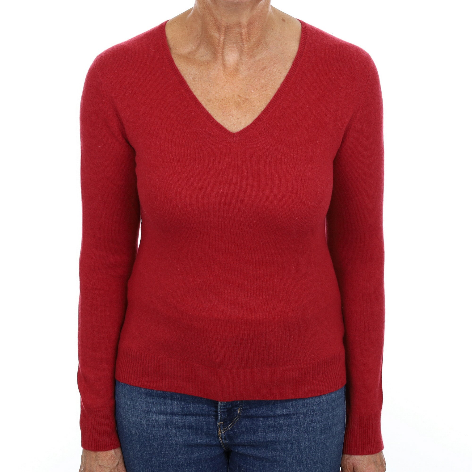 Ruby Red Cashmere V Neck Jumper Medium