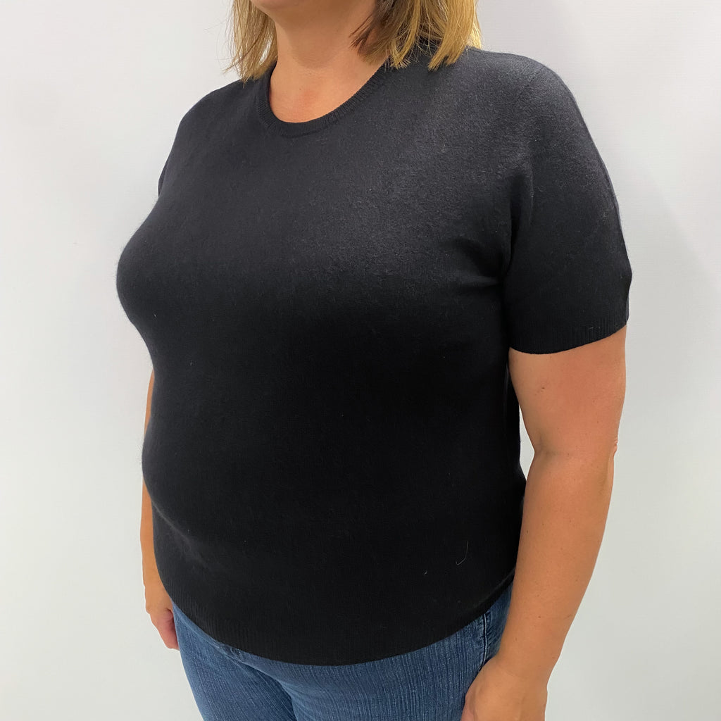 Black Cashmere Crew Neck Short Sleeved Jumper Extra Large