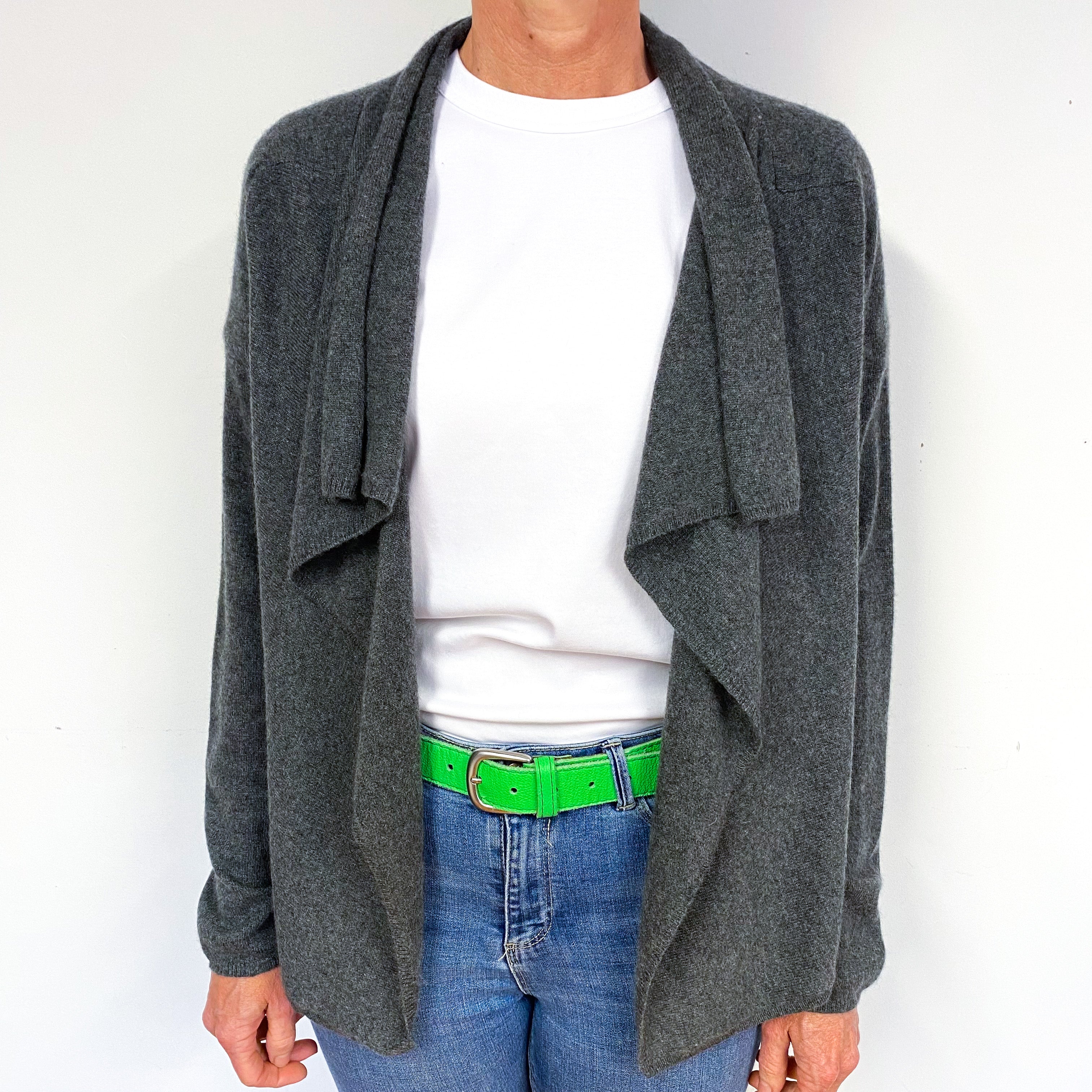 Slate Grey Cashmere Waterfall Cardigan Medium