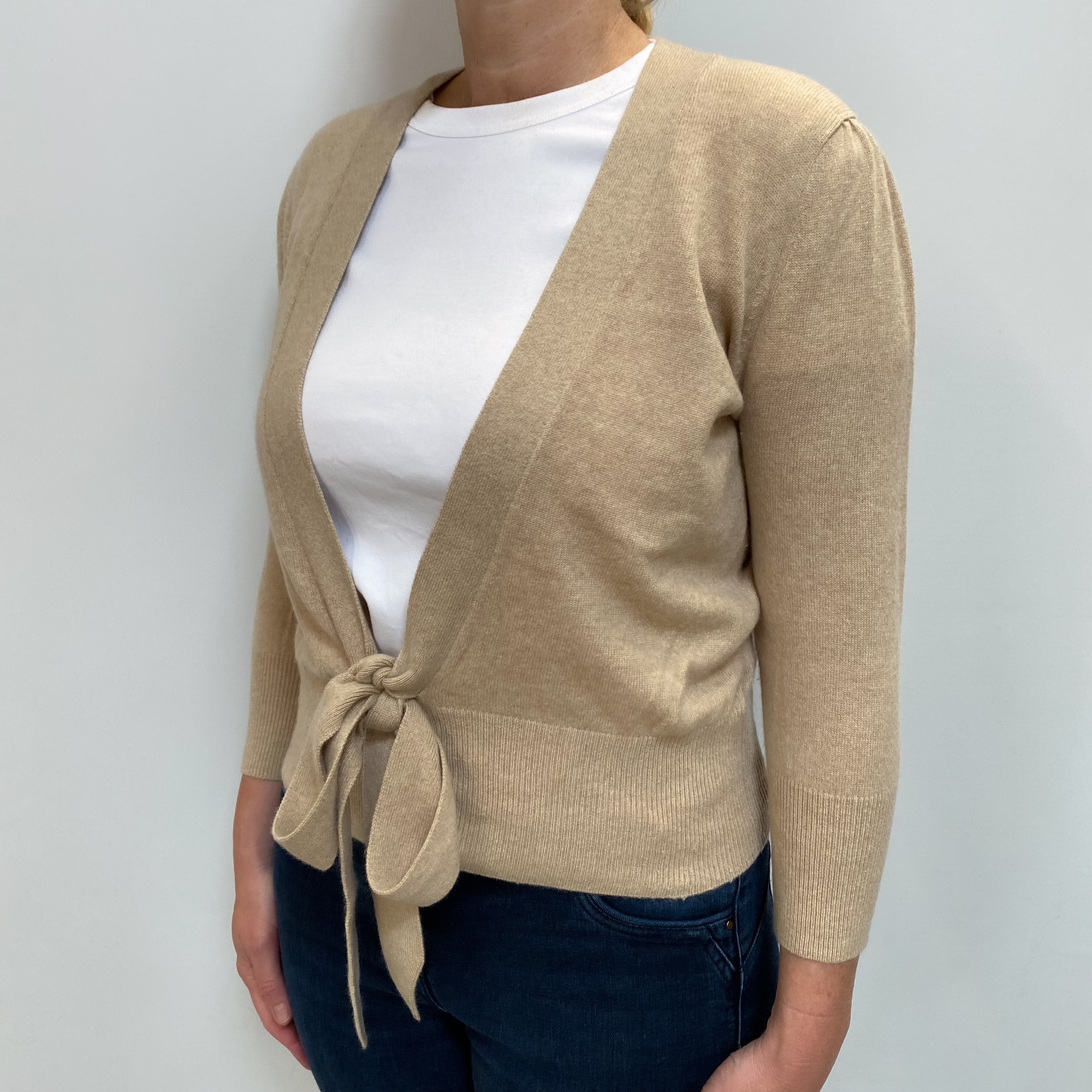 Caramel Brown Cashmere Tie Front Cardigan Large