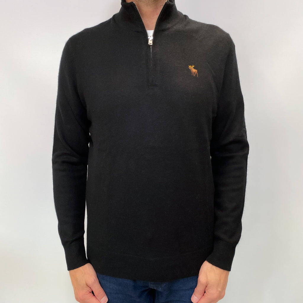 Black Men's Cashmere Quarter Zip Jumper Small