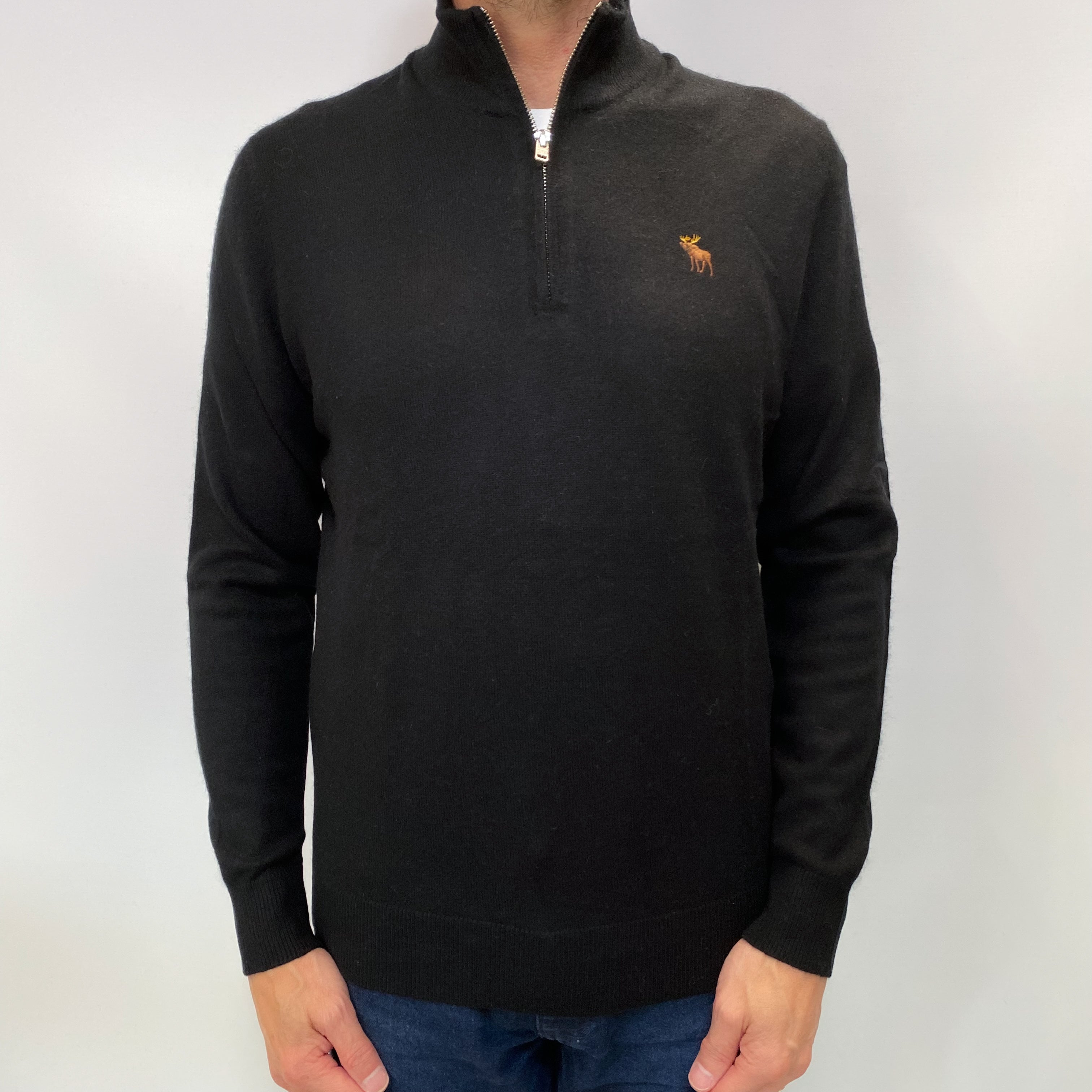 Black Men's Cashmere Quarter Zip Jumper Small