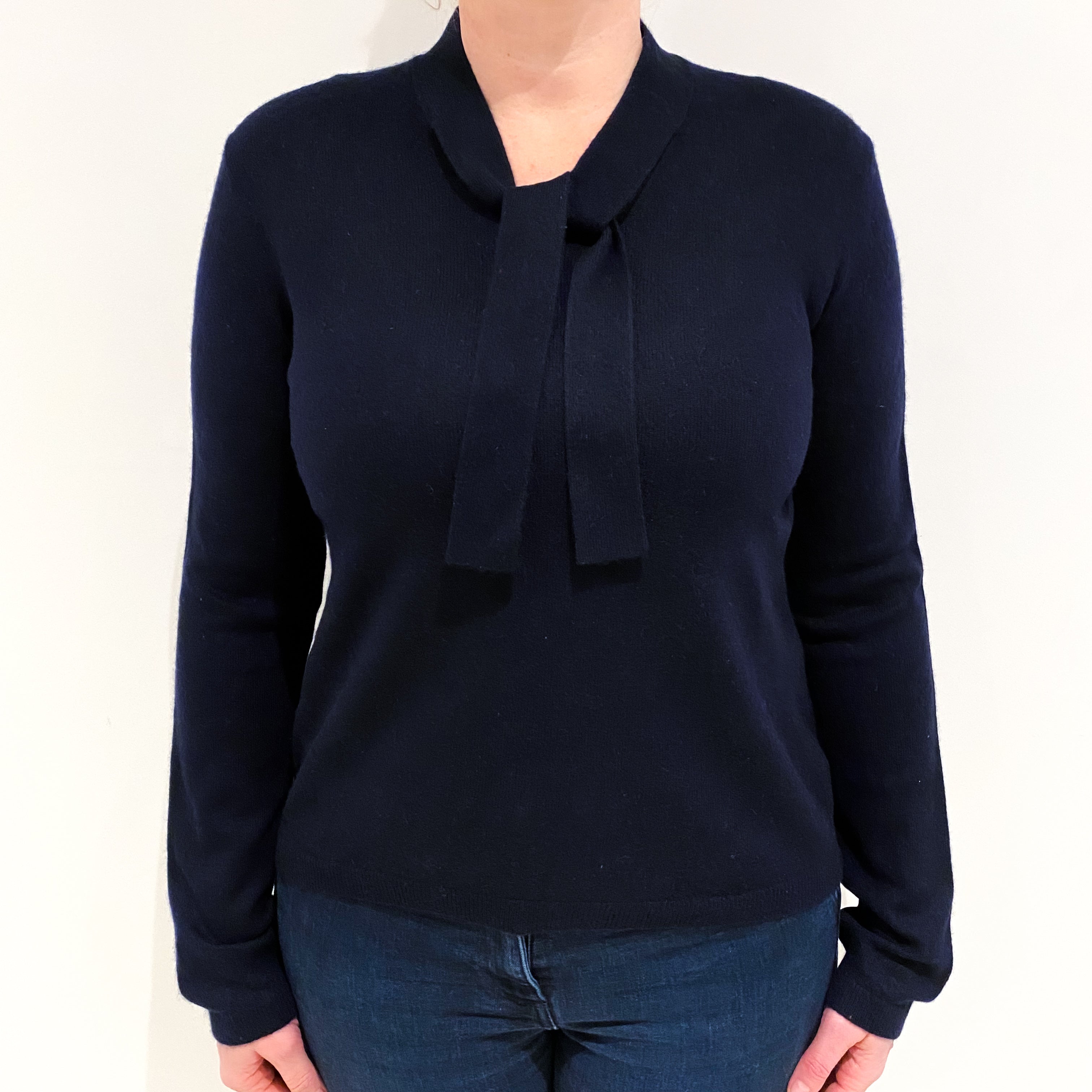Dark Navy Cashmere V Neck Jumper Large