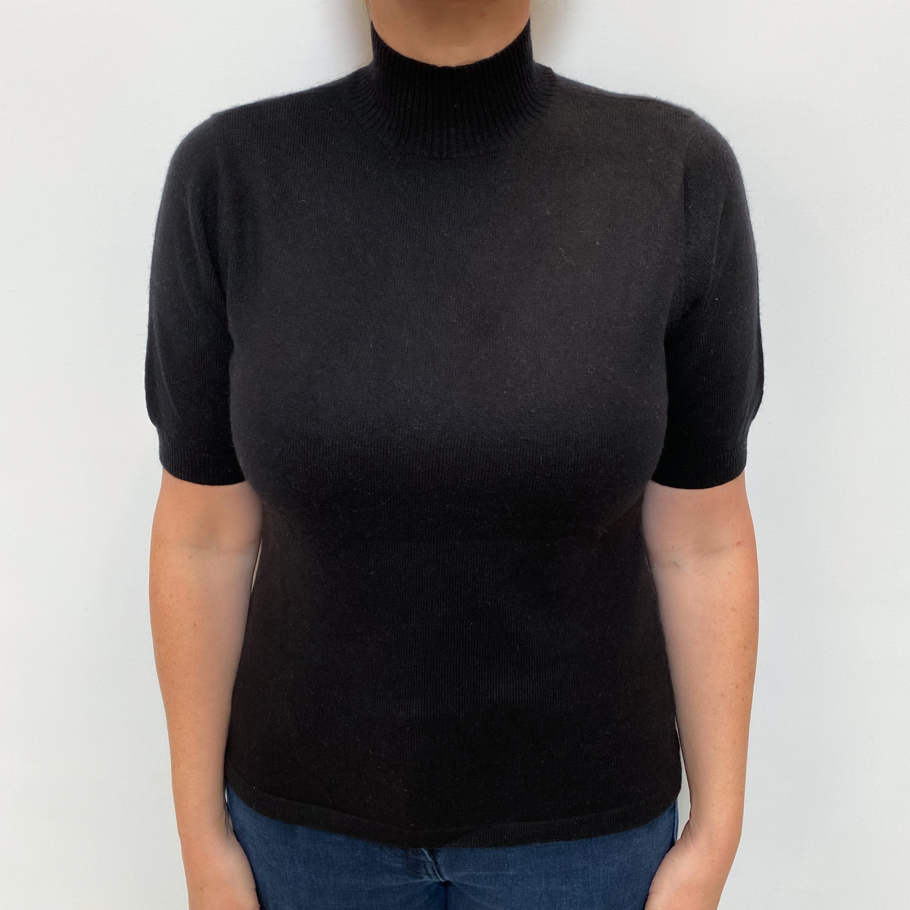 Black Cashmere Short Sleeve Turtle Neck Jumper Large