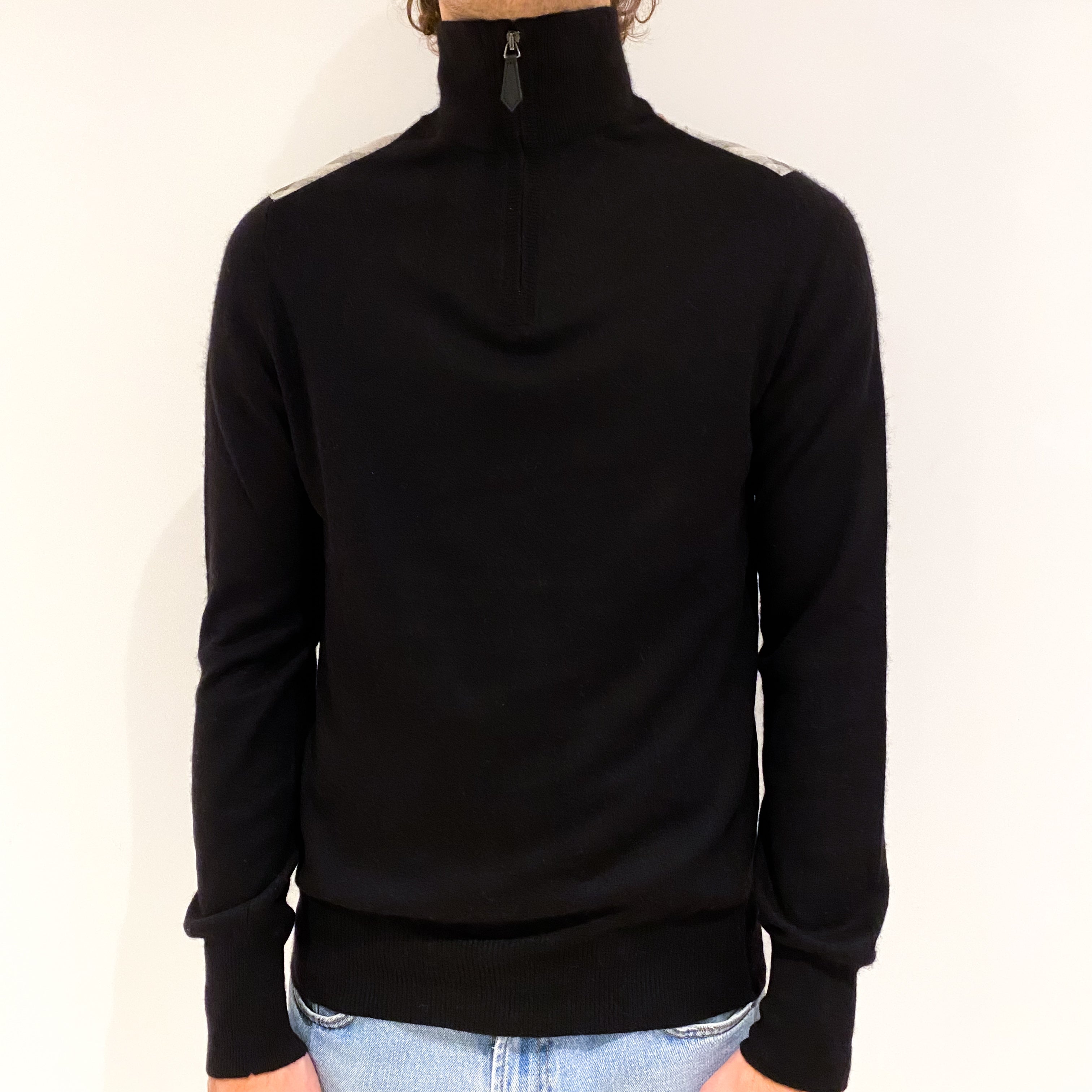 Men's Burberry Black Cashmere Quarter Zip Jumper Medium